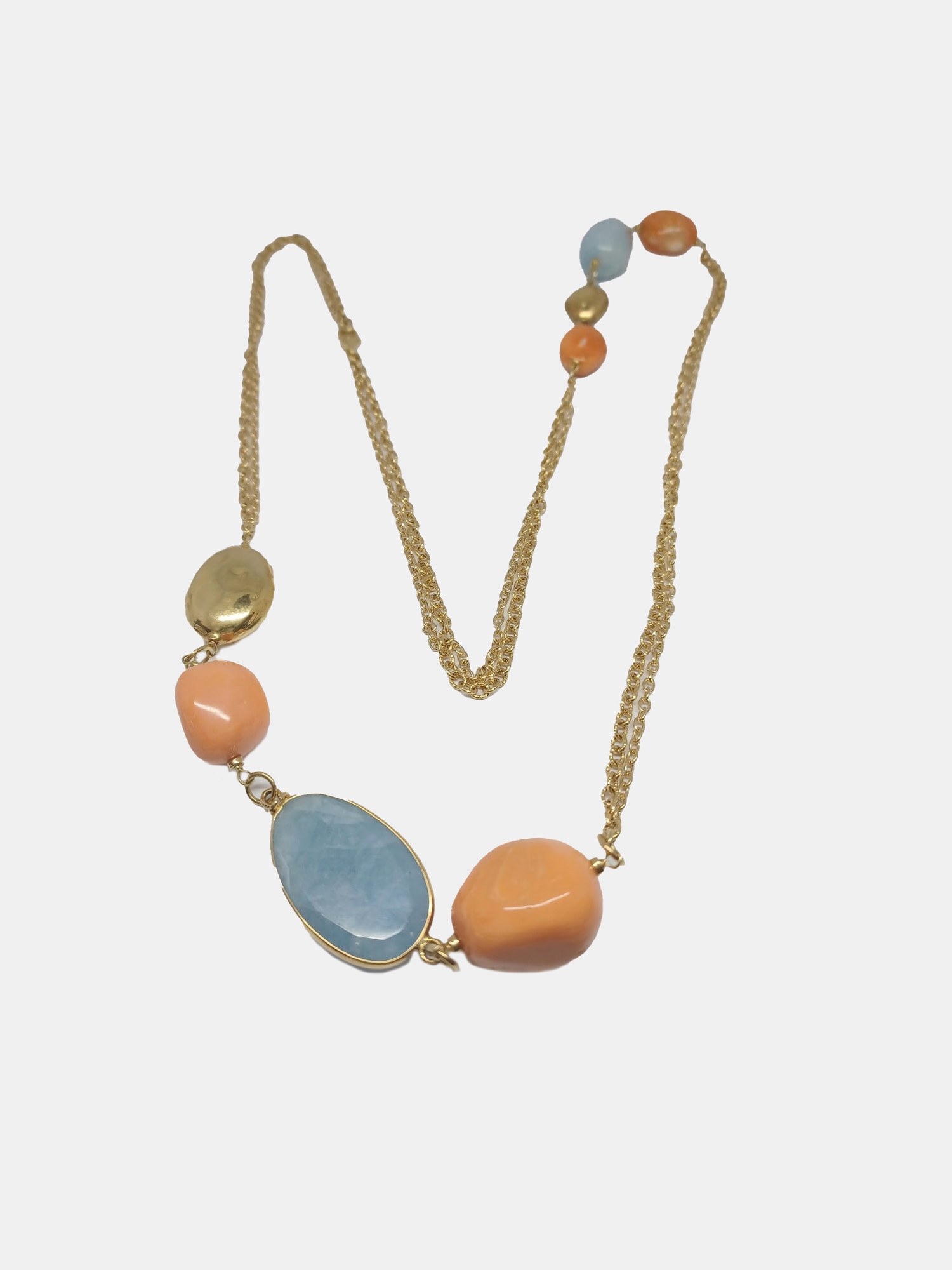 Imagen 0 de Collar de oro, coral y aguamarina Multicolor