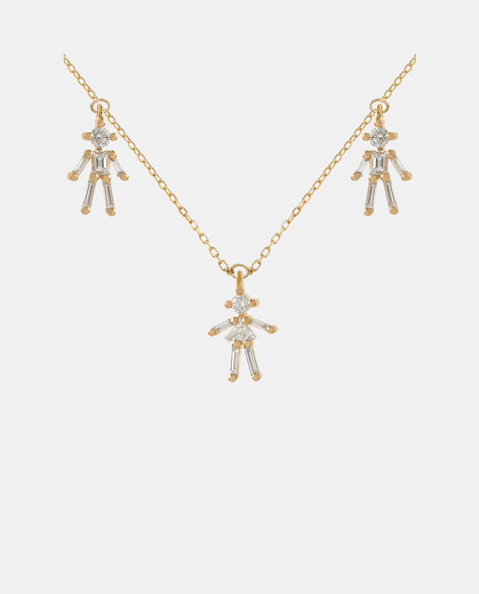 Collar Iconic Dos Niños Una Niña de oro y diamantes - Little Ones - Blanco Blanco-1