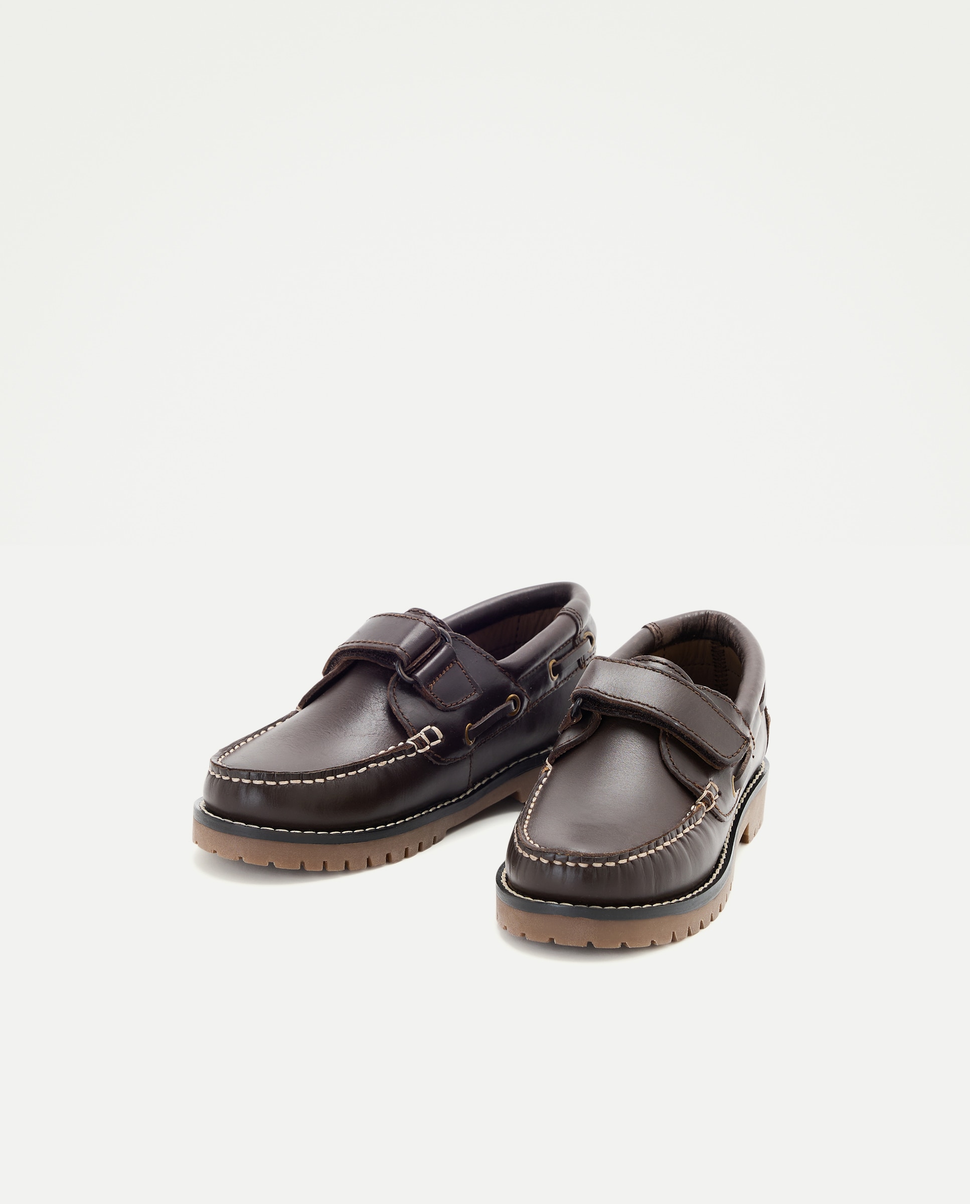 Náuticos em Pele com Fecho de Velcro Kids El Corte Inglés Castanho-2