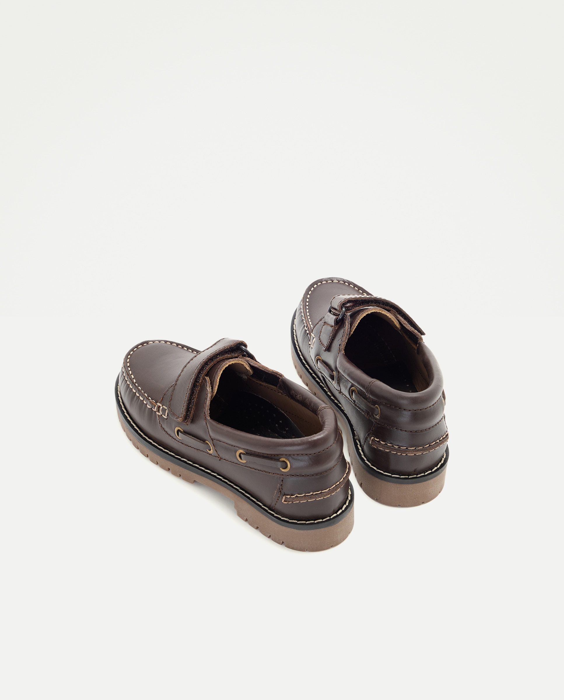 Náuticos em Pele com Fecho de Velcro Kids El Corte Inglés Castanho-3