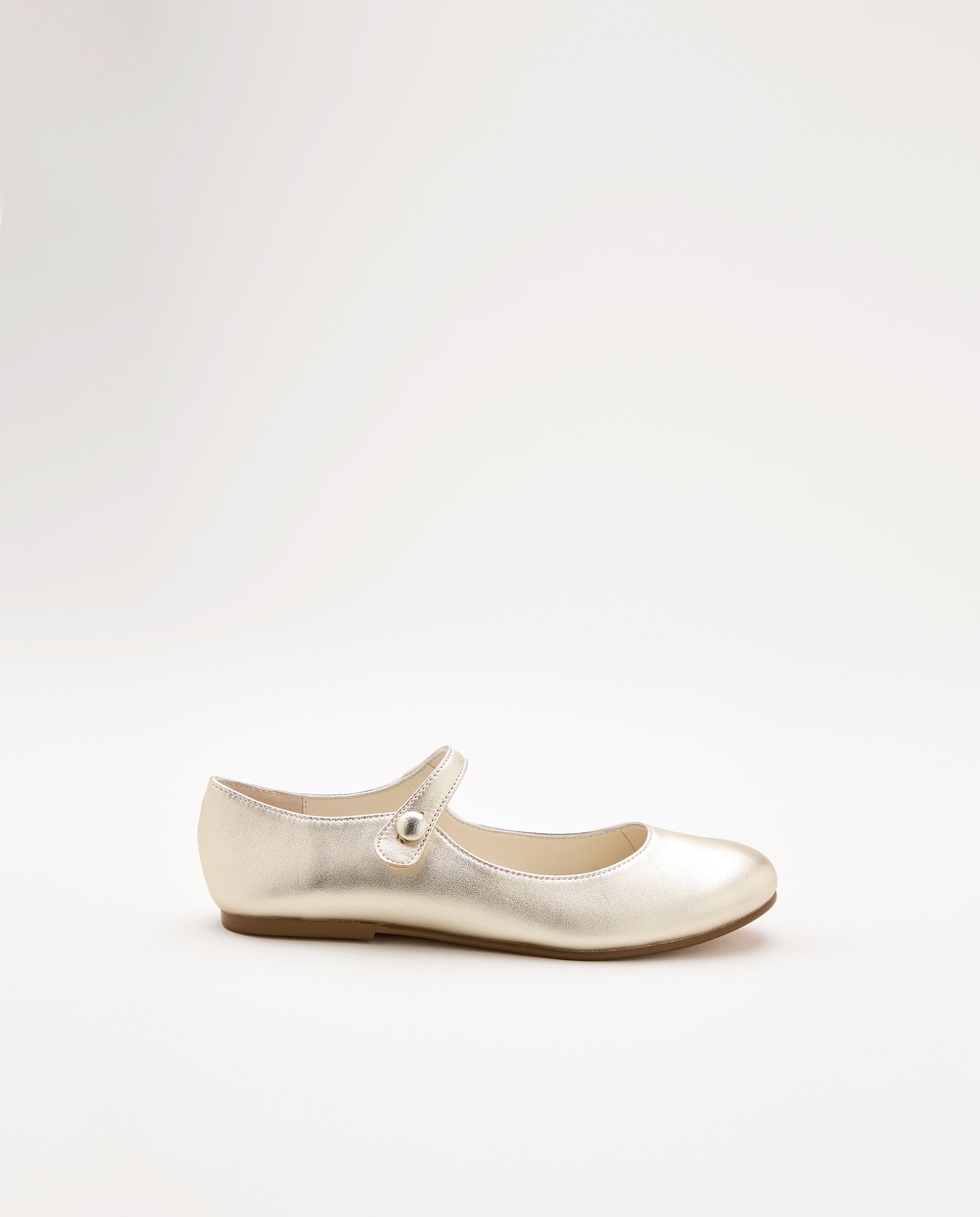 Sapatos de Presilha com Botão e em Pele Ouro-1