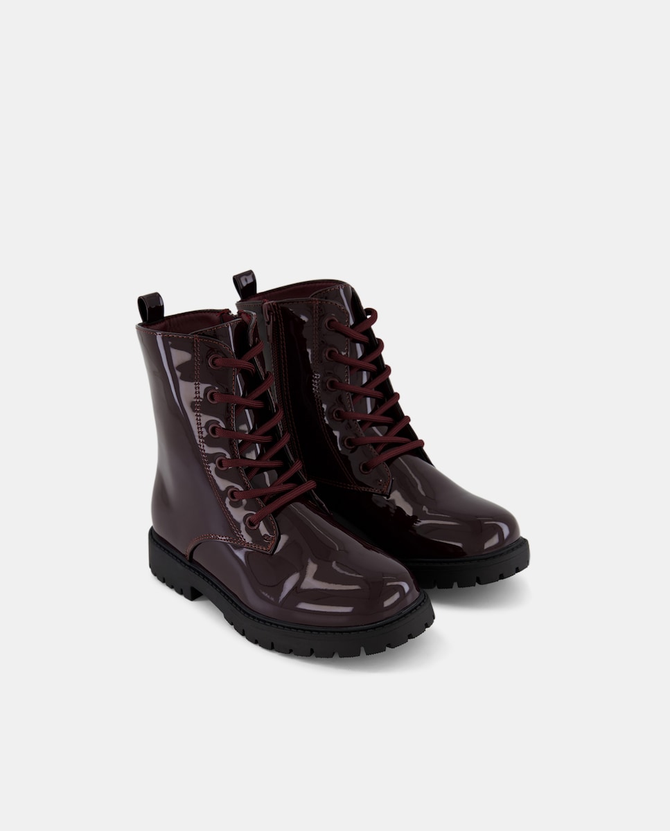 Botas Tipo Combat Plastificadas Bordeaux-2