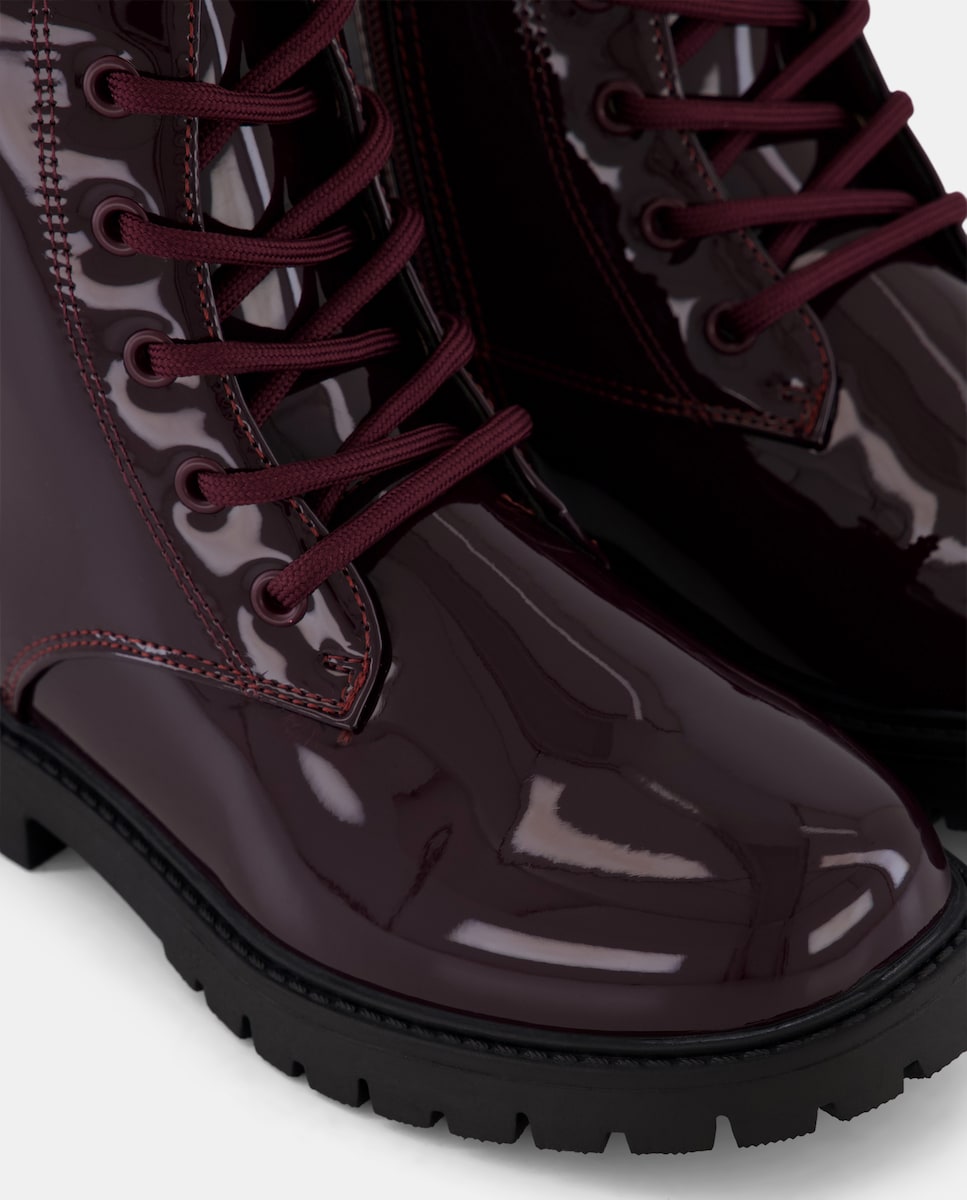Botas Tipo Combat Plastificadas Bordeaux-5