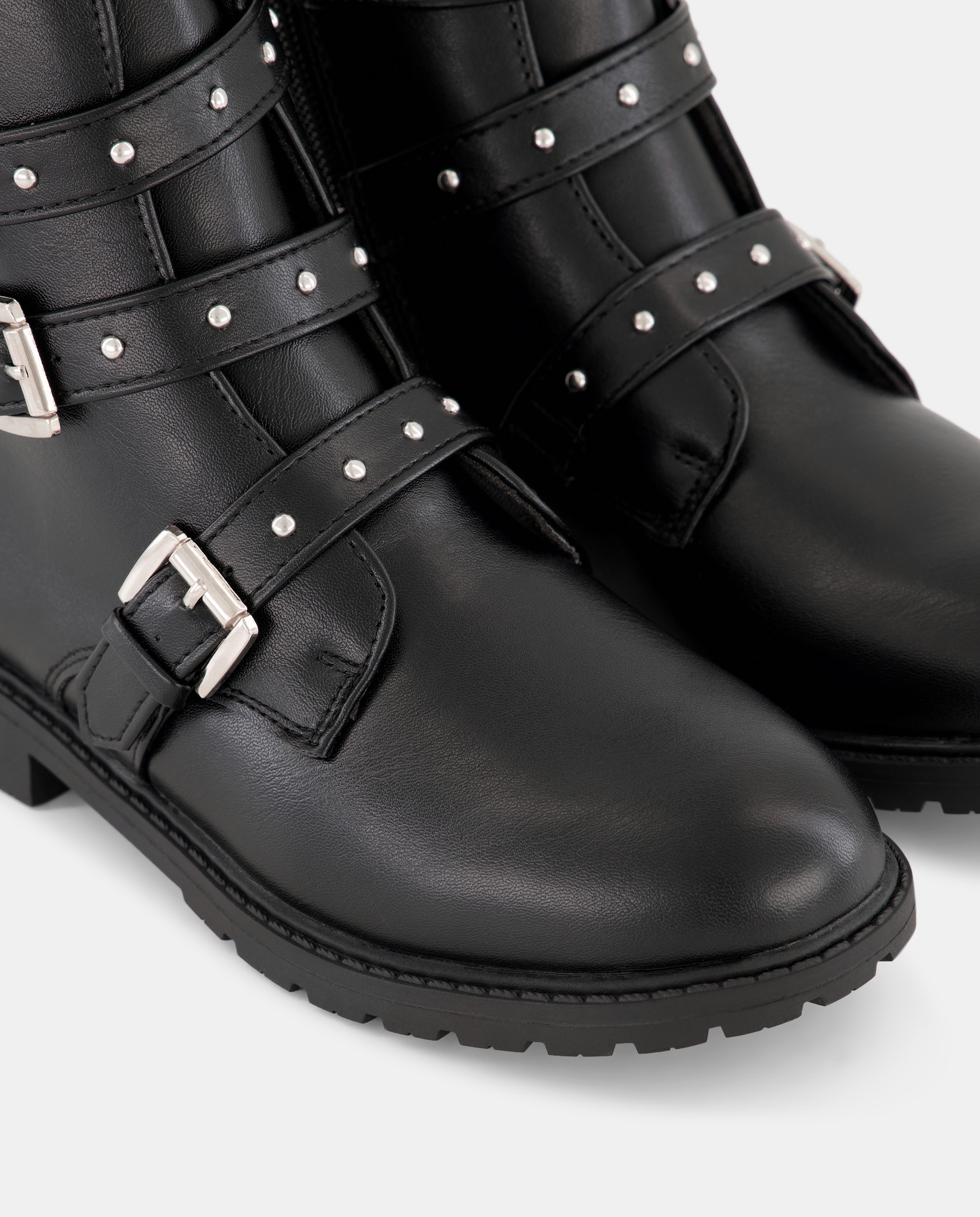 Botas Biker com Fivelas Preto-5