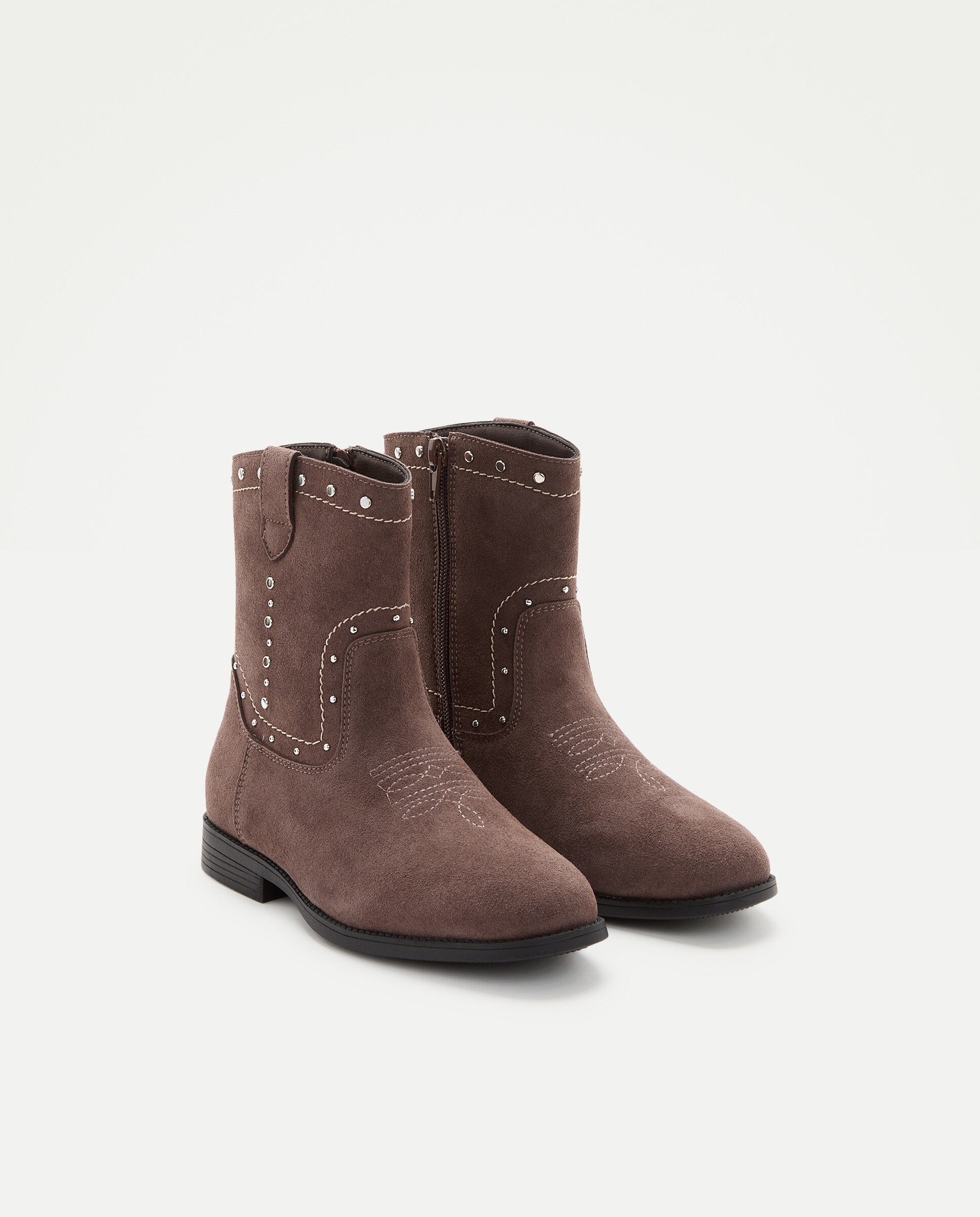 Botins Tipo Cowboy em Pele com Tachas Kids El Corte Inglés Chocolate-2