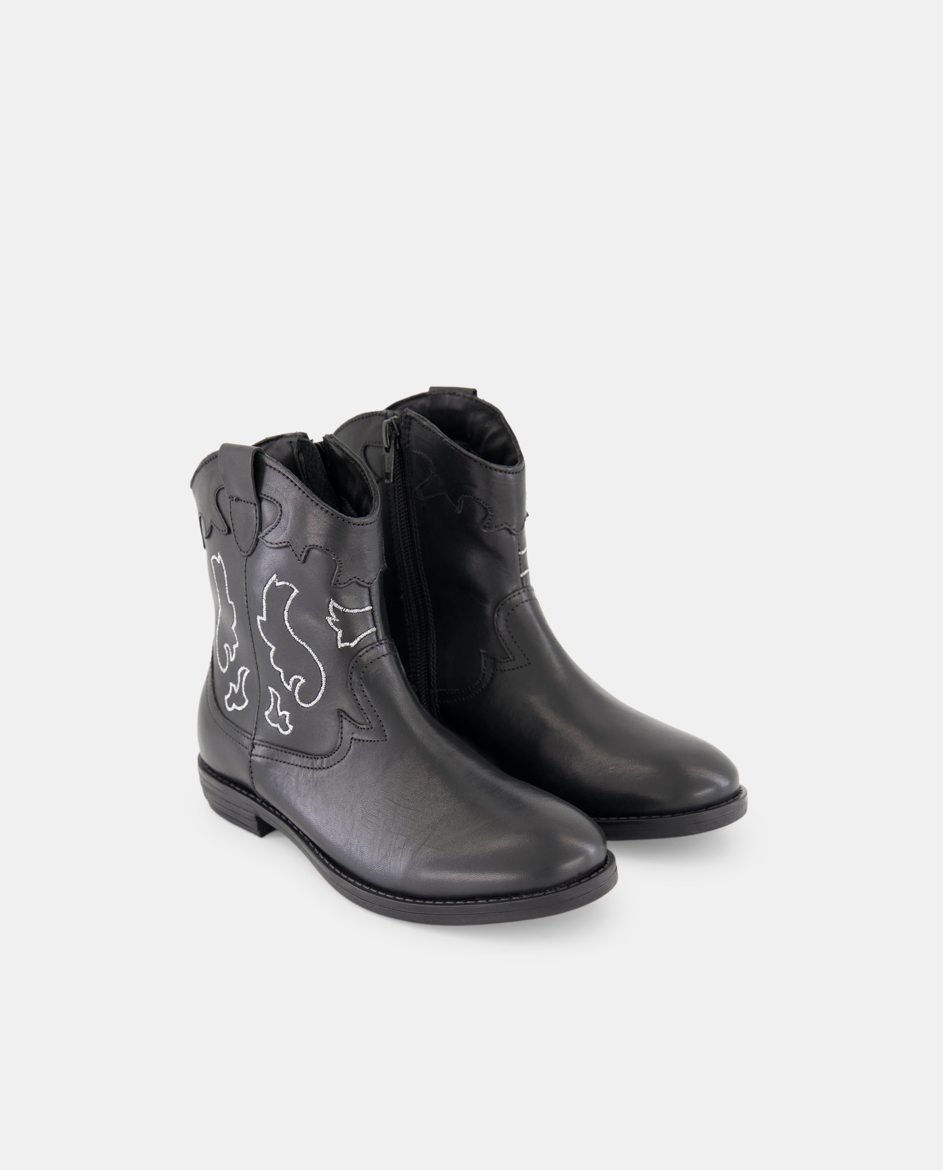 Botins de Cowboy em Pele com Bordados Preto-2