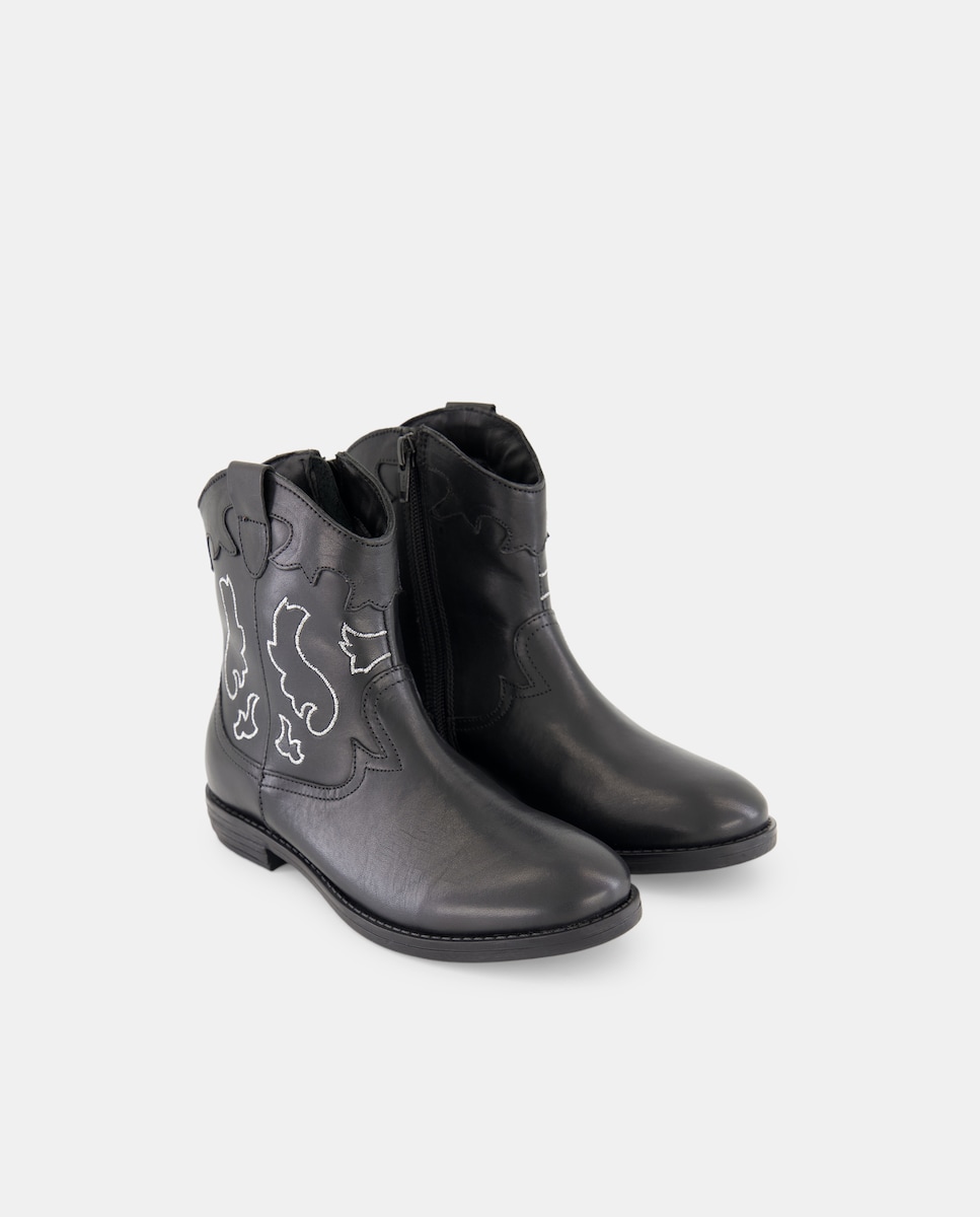Botins de Cowboy em Pele com Bordados Preto-2