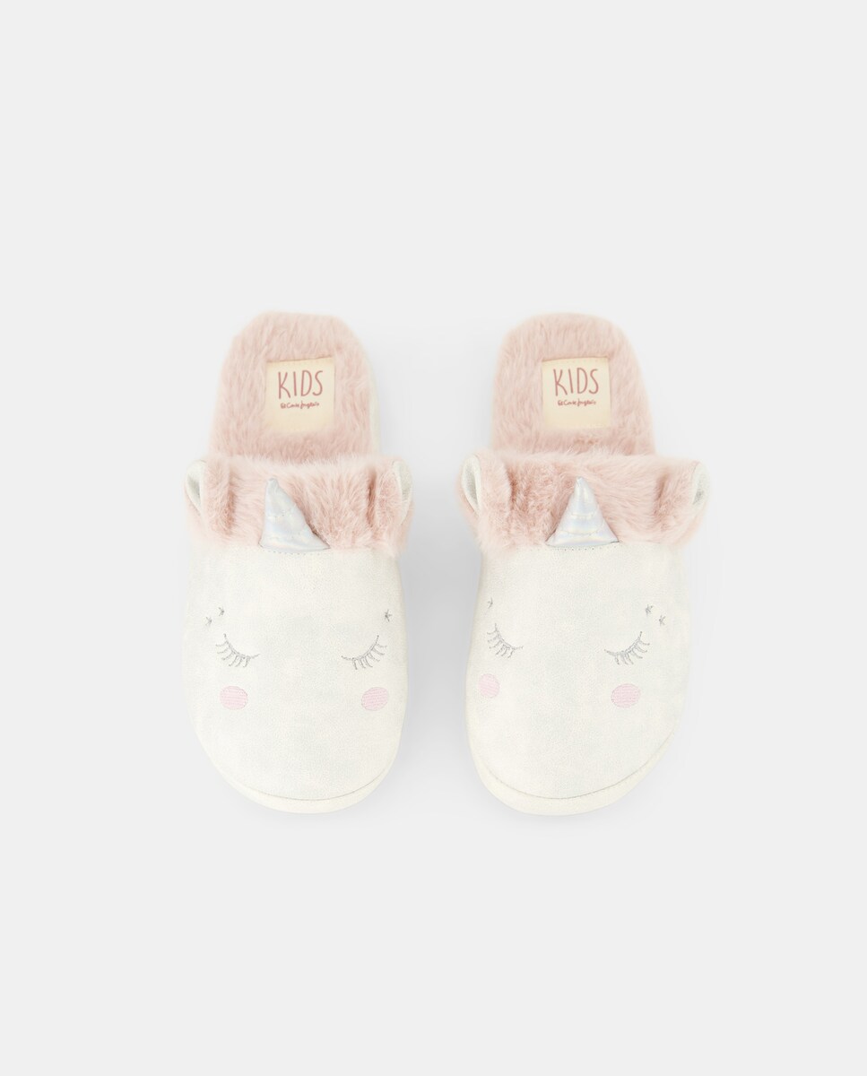 Chinelos de Quarto com Brilho e Fantasia de Unicórnio Cinzento-claro-4