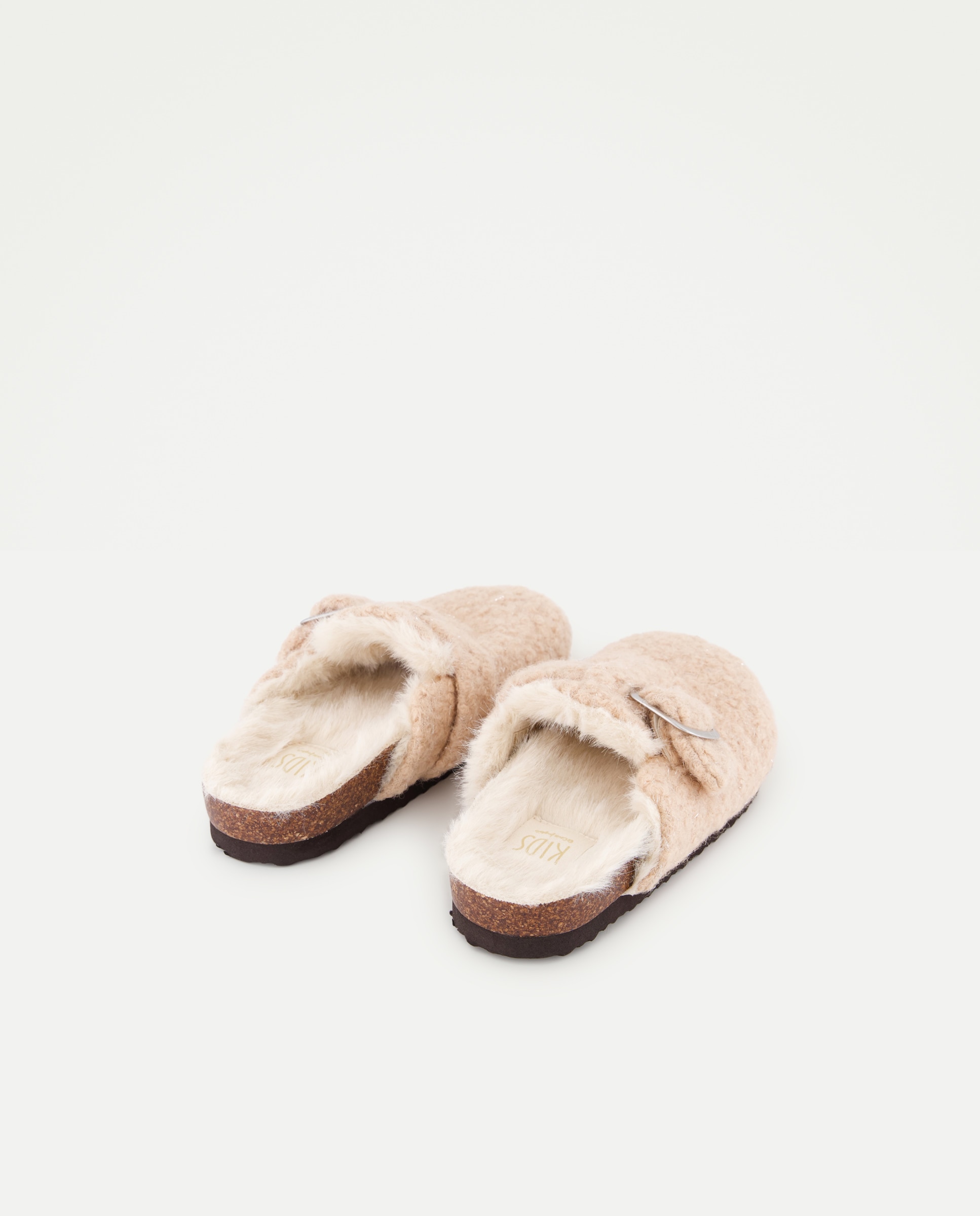 Chinelos de Quarto Tipo Mules com Fivela Bege-3