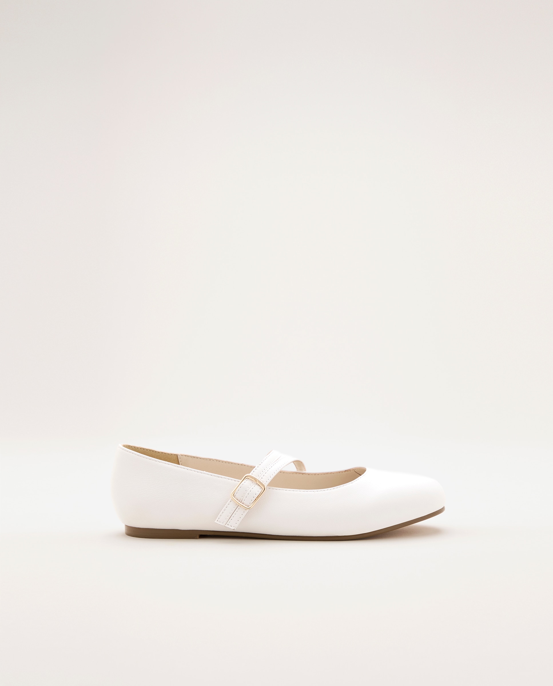 Sapatos de Presilha em Pele com Tira Dupla Cruzada Branco-1