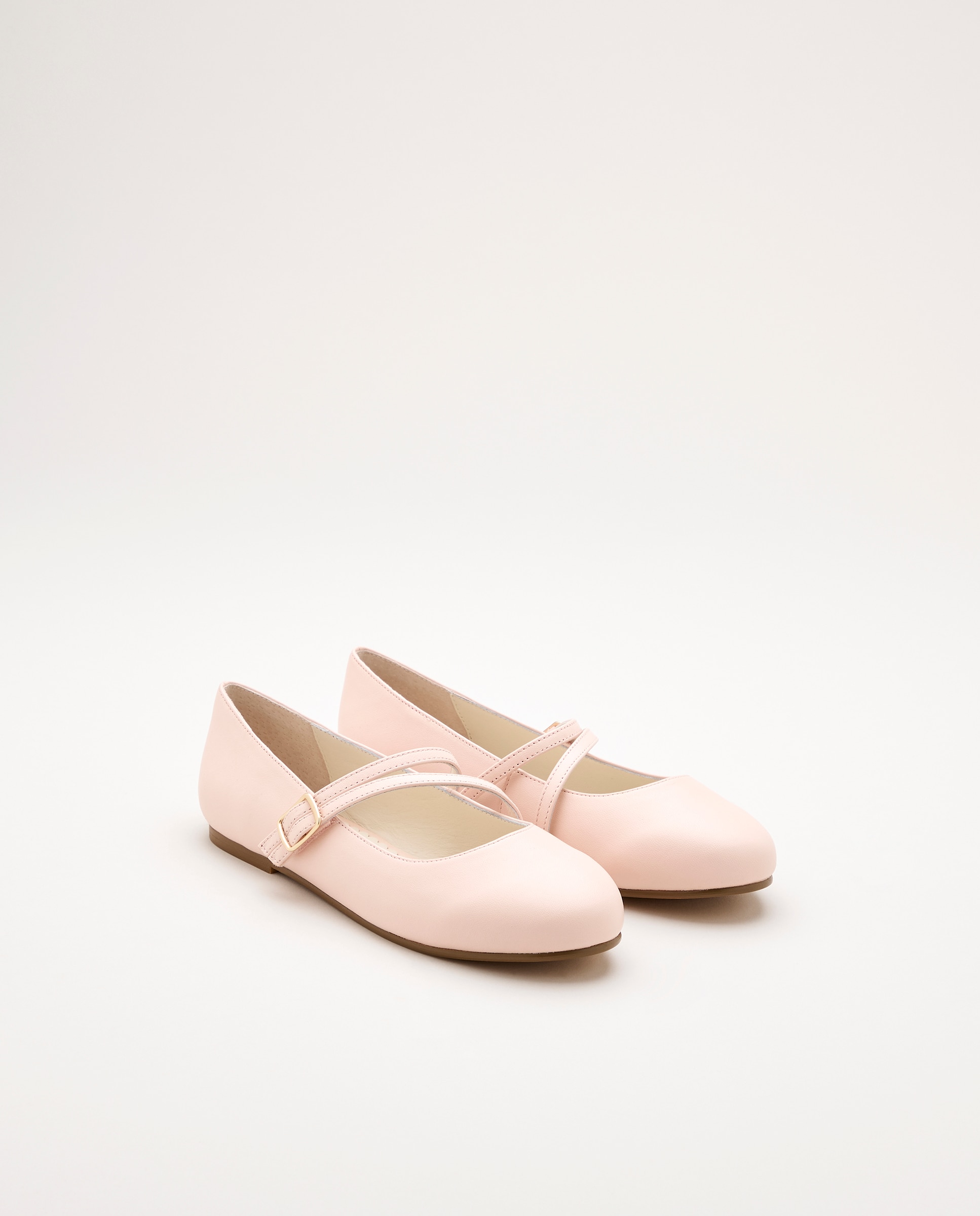 Sapatos de Presilha em Pele com Tira Cruzada Dupla e Biqueira Redonda Coconut El Corte Inglés 200 Rosa-2