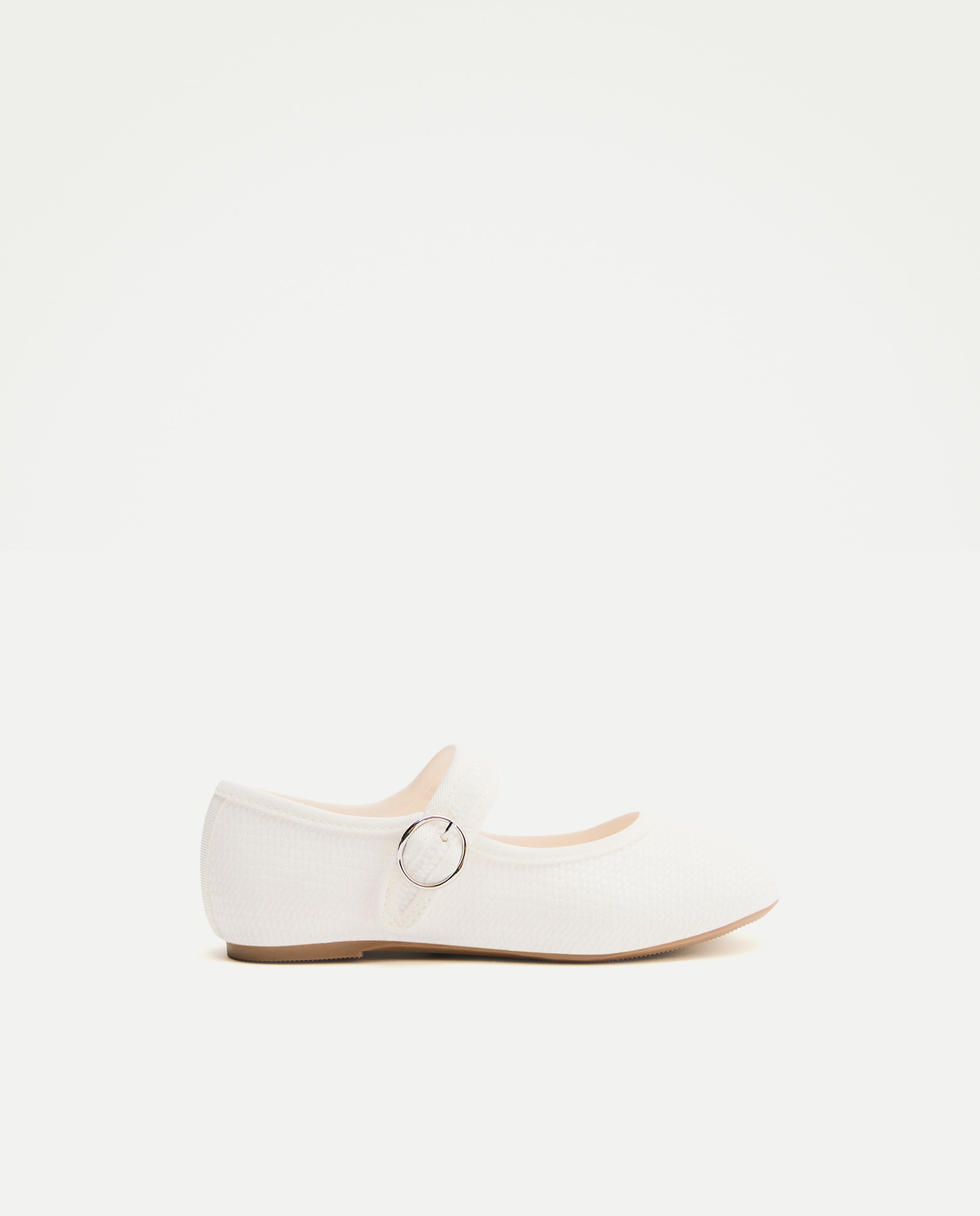 Sapatos de Presilha em Têxtil com Fivela e Biqueira Redonda Branco-1
