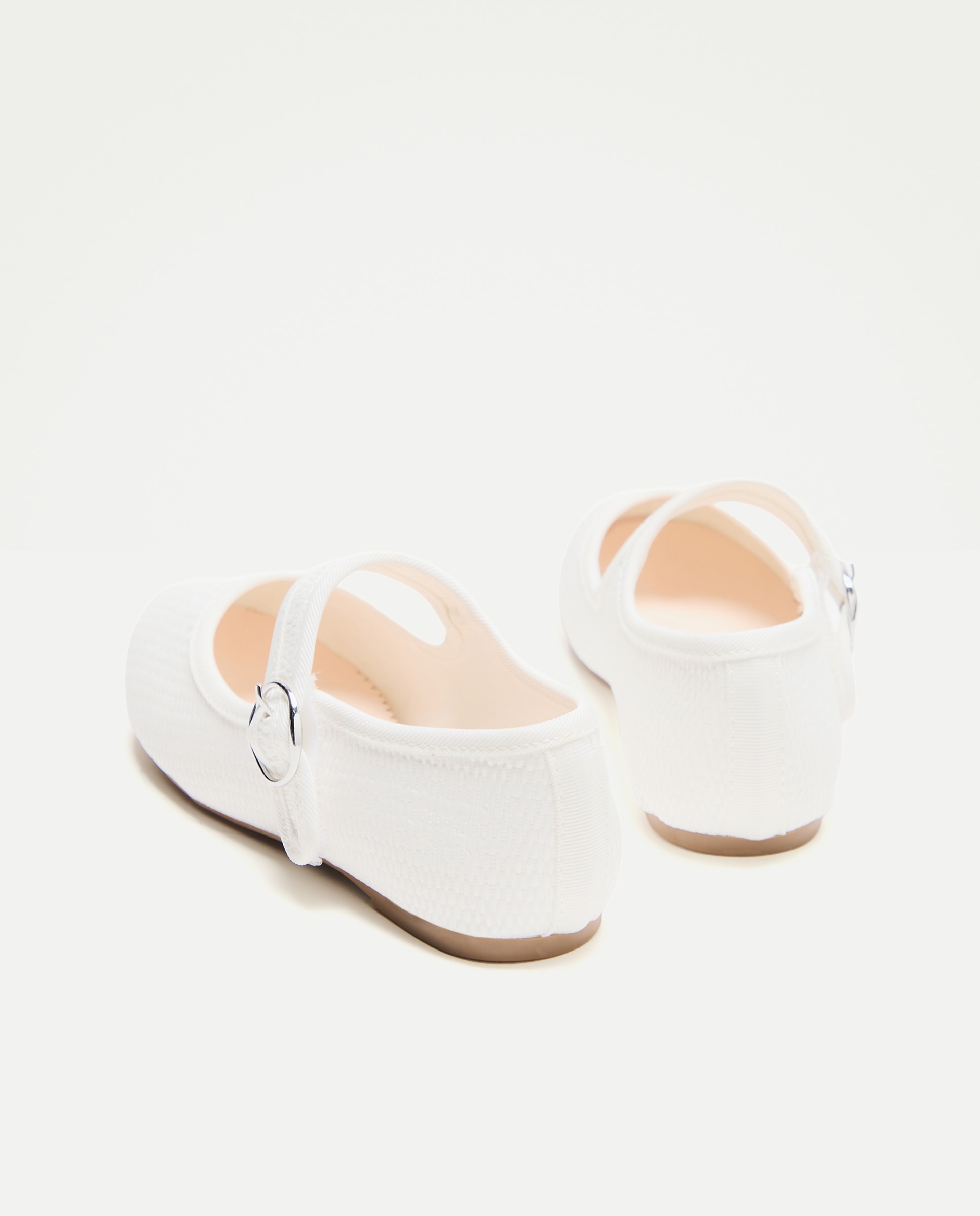 Sapatos de Presilha em Têxtil com Fivela e Biqueira Redonda Branco-3