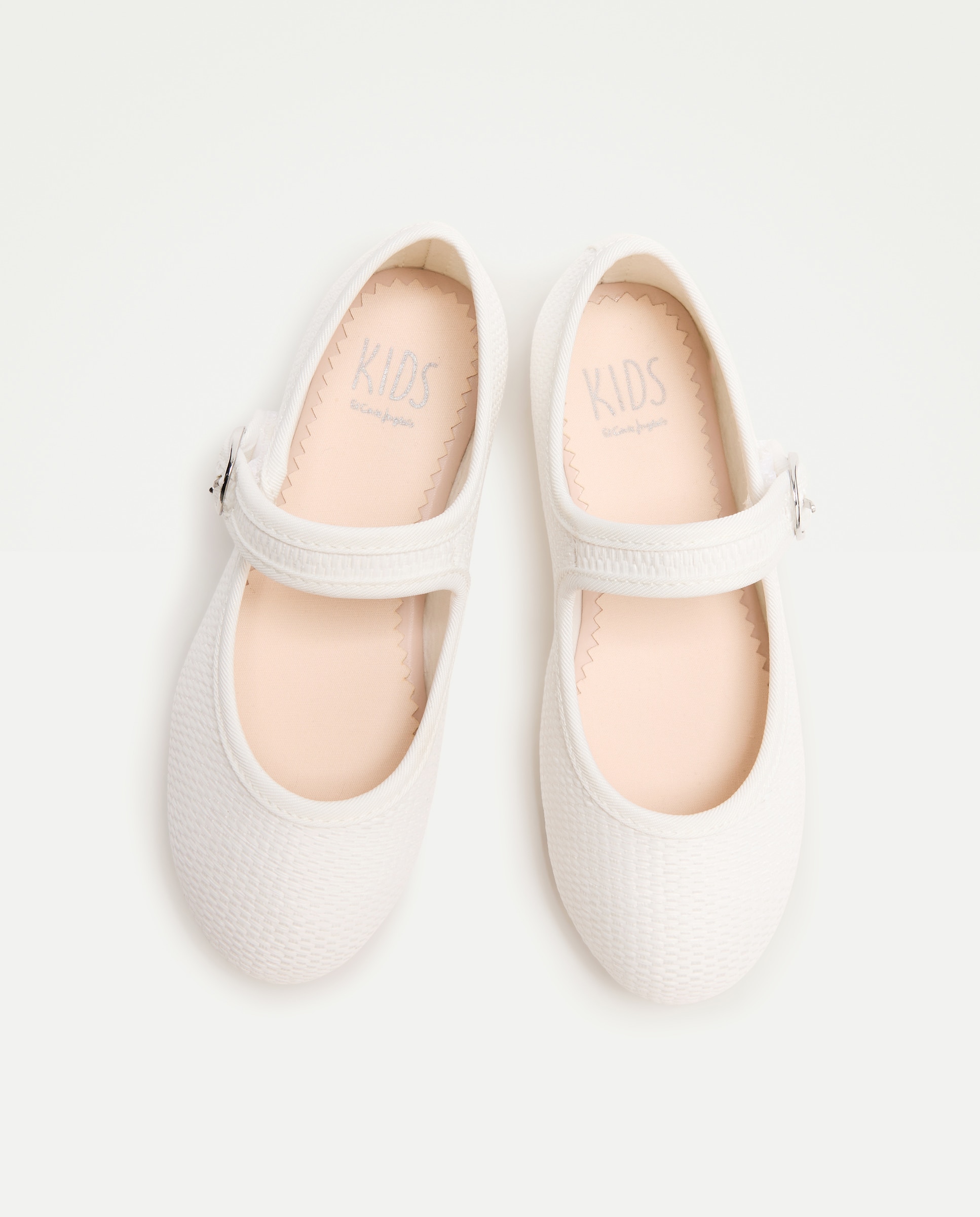 Sapatos de Presilha em Têxtil com Fivela e Biqueira Redonda Branco-4