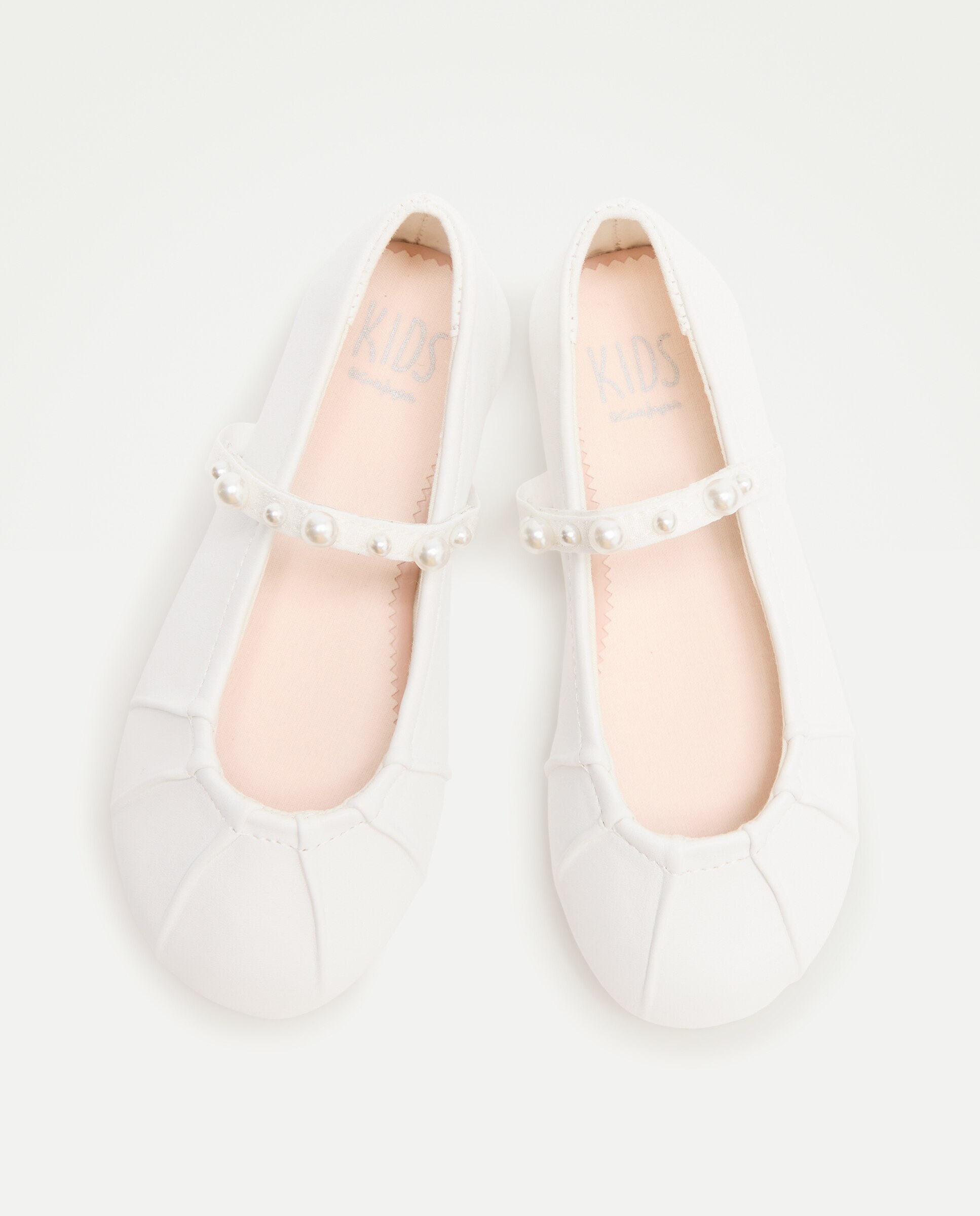 Sapatos de Presilha com Pregas, Pérolas e Biqueira Redonda Branco-marfim-4