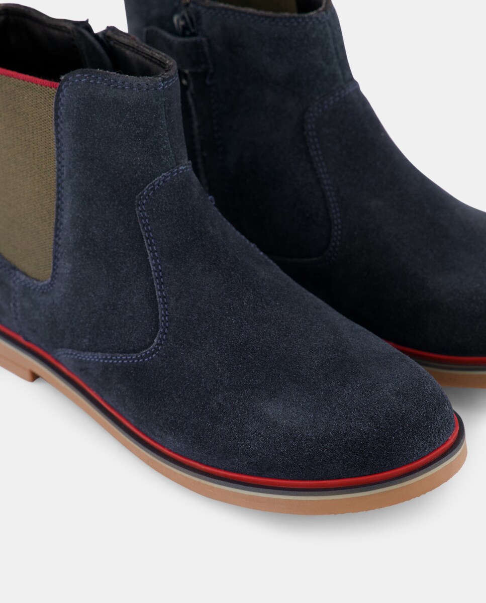 Botins de Croute Chelsea com Biqueira Redonda Azul-marinho-5