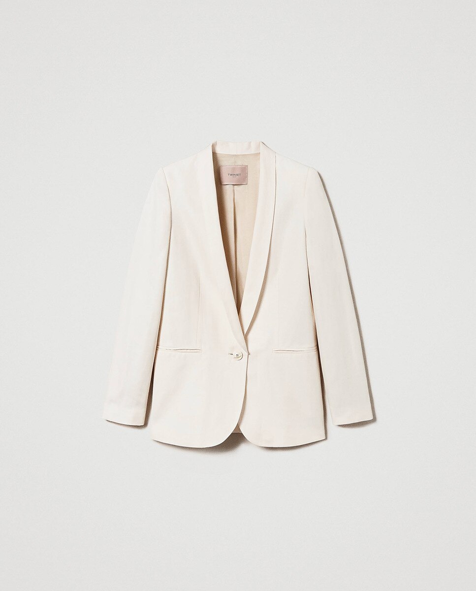 Casaco Tipo Blazer de Linho Misto Bege-4