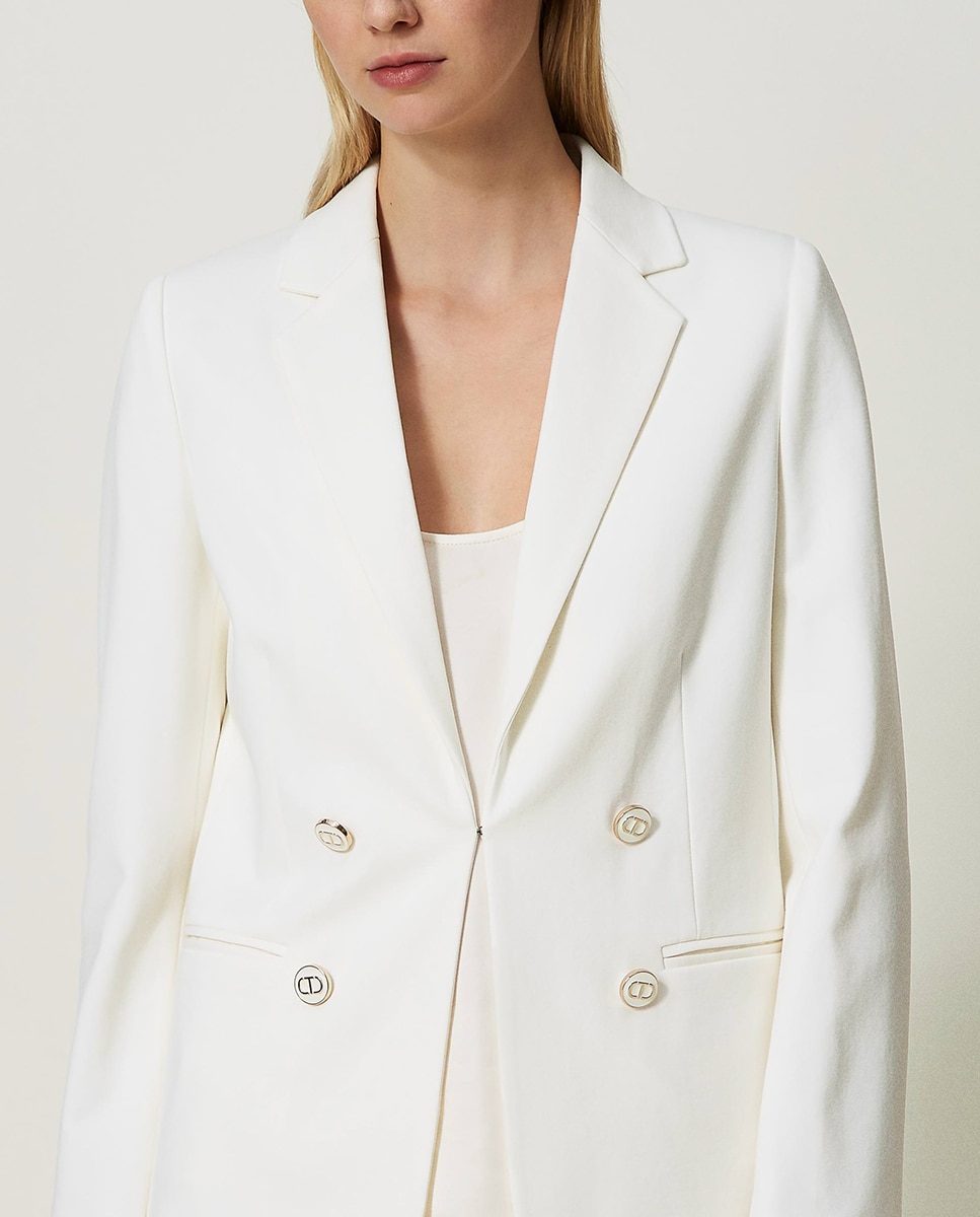 Casaco Tipo Blazer Abotoado Oval T Branco-4