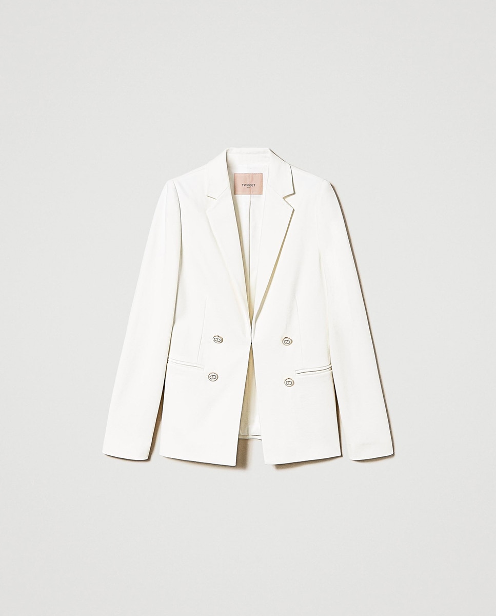 Casaco Tipo Blazer Abotoado Oval T Branco-5