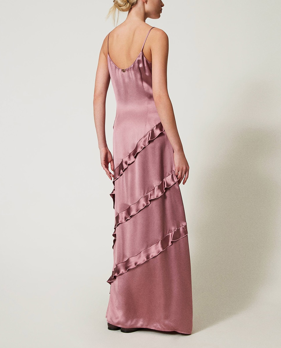 Vestido Comprido de Cetim Rosa-2