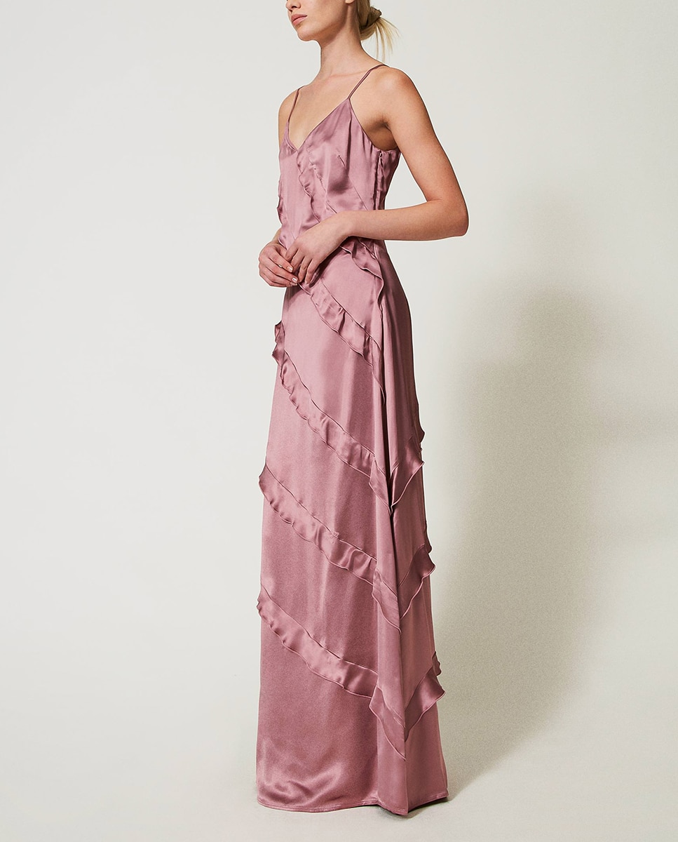 Vestido Comprido de Cetim Rosa-3