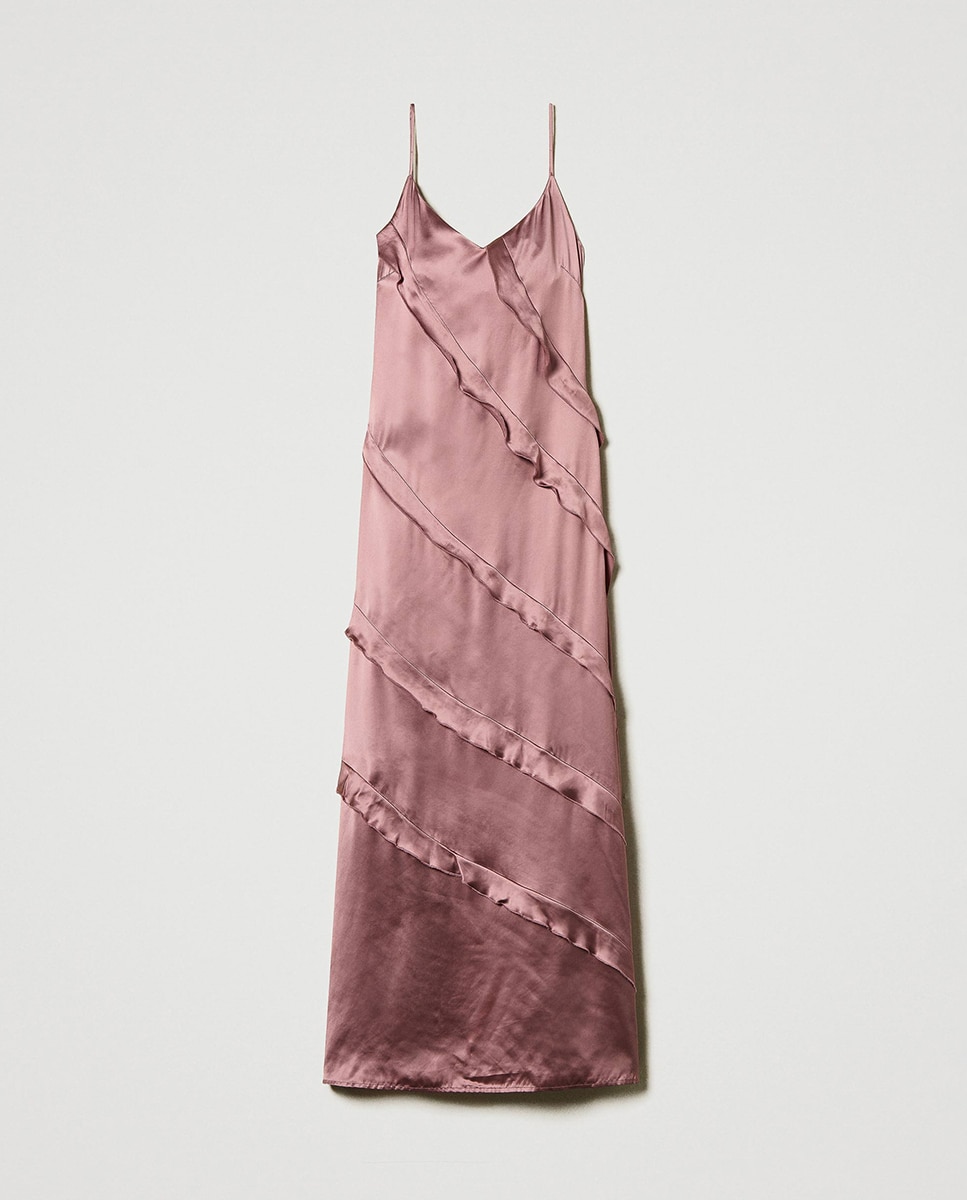 Vestido Comprido de Cetim Rosa-5