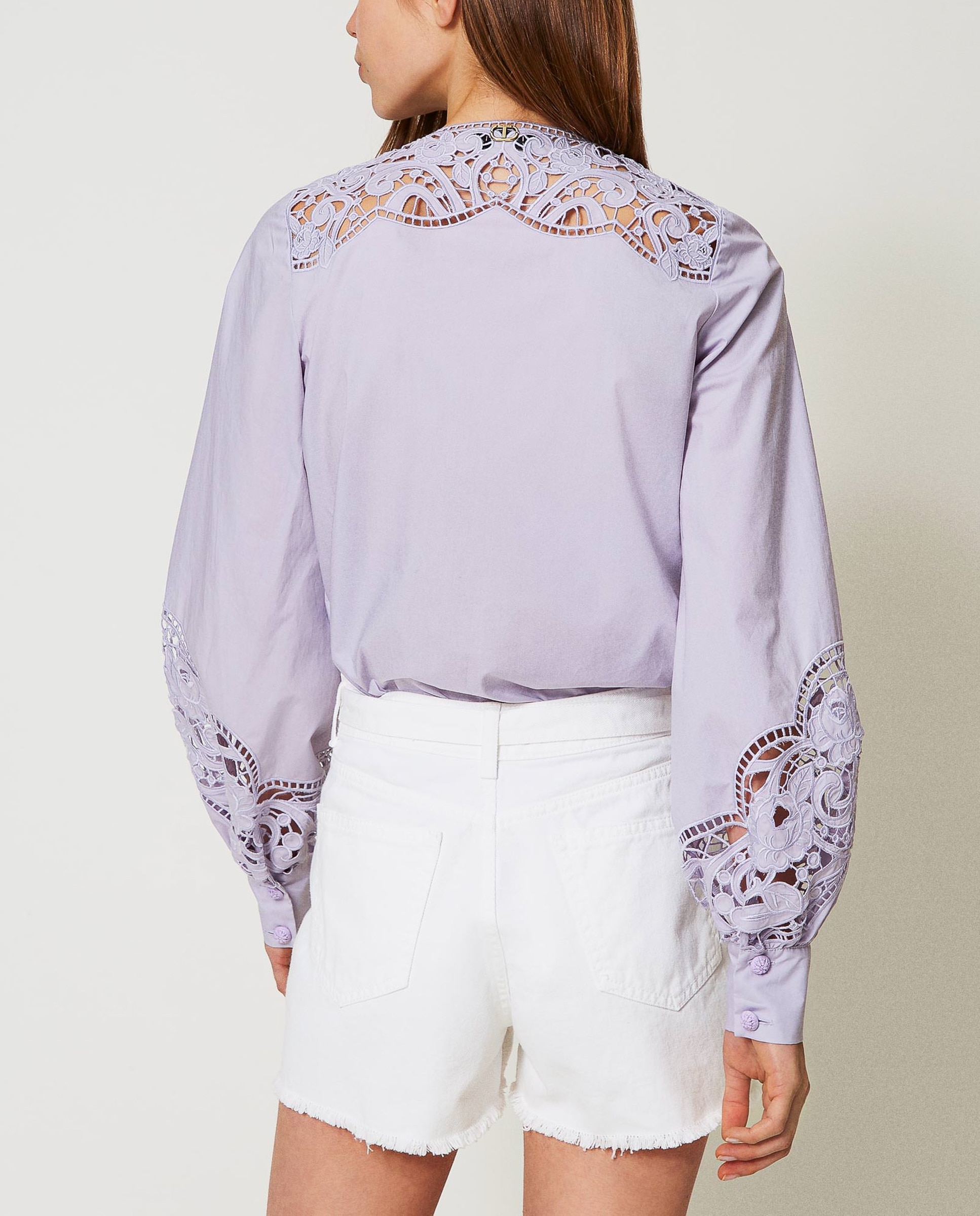 Camisa de mujer de popelina con bordado inglés - Twinset - Morado Morado-2