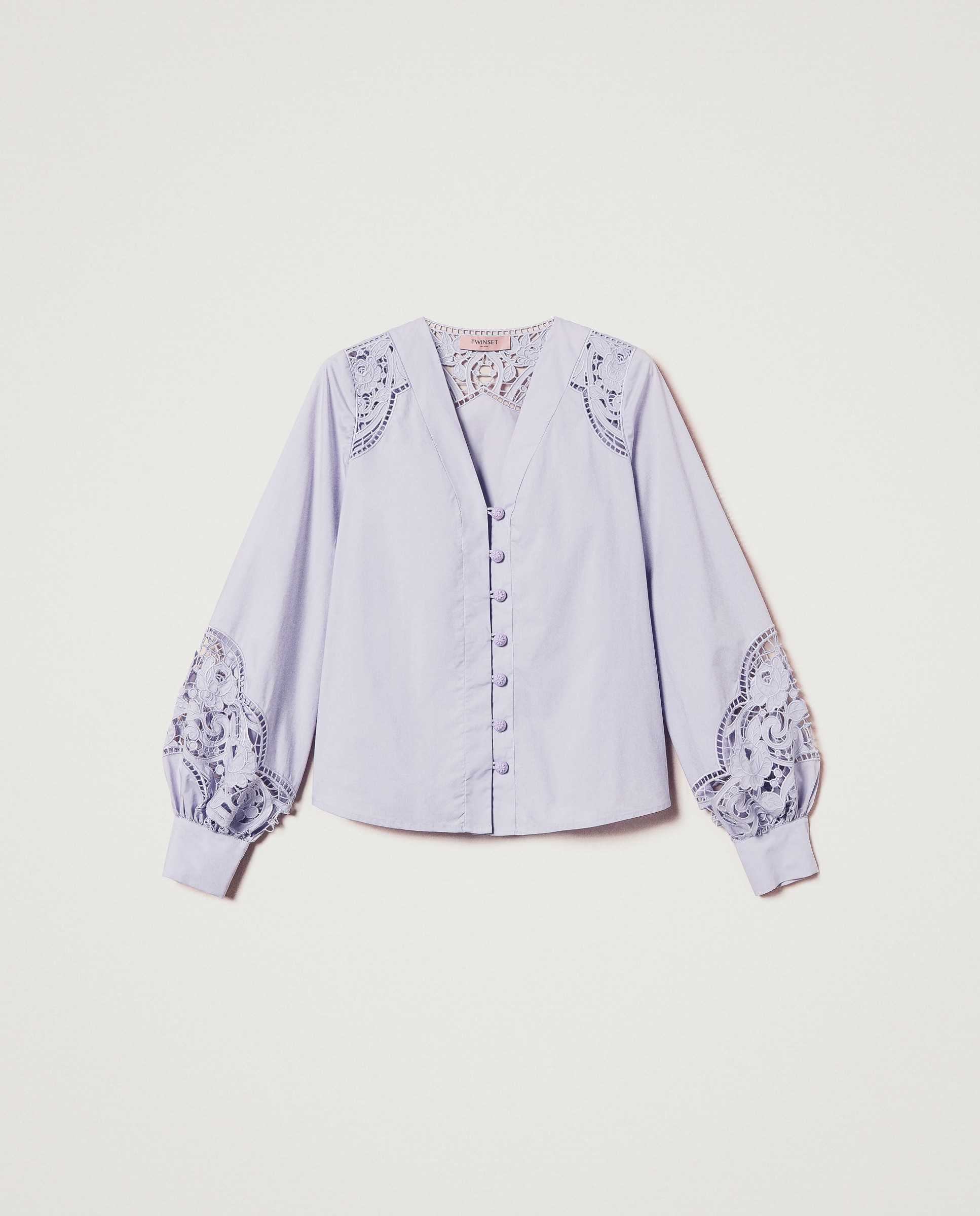 Camisa de mujer de popelina con bordado inglés - Twinset - Morado Morado-5