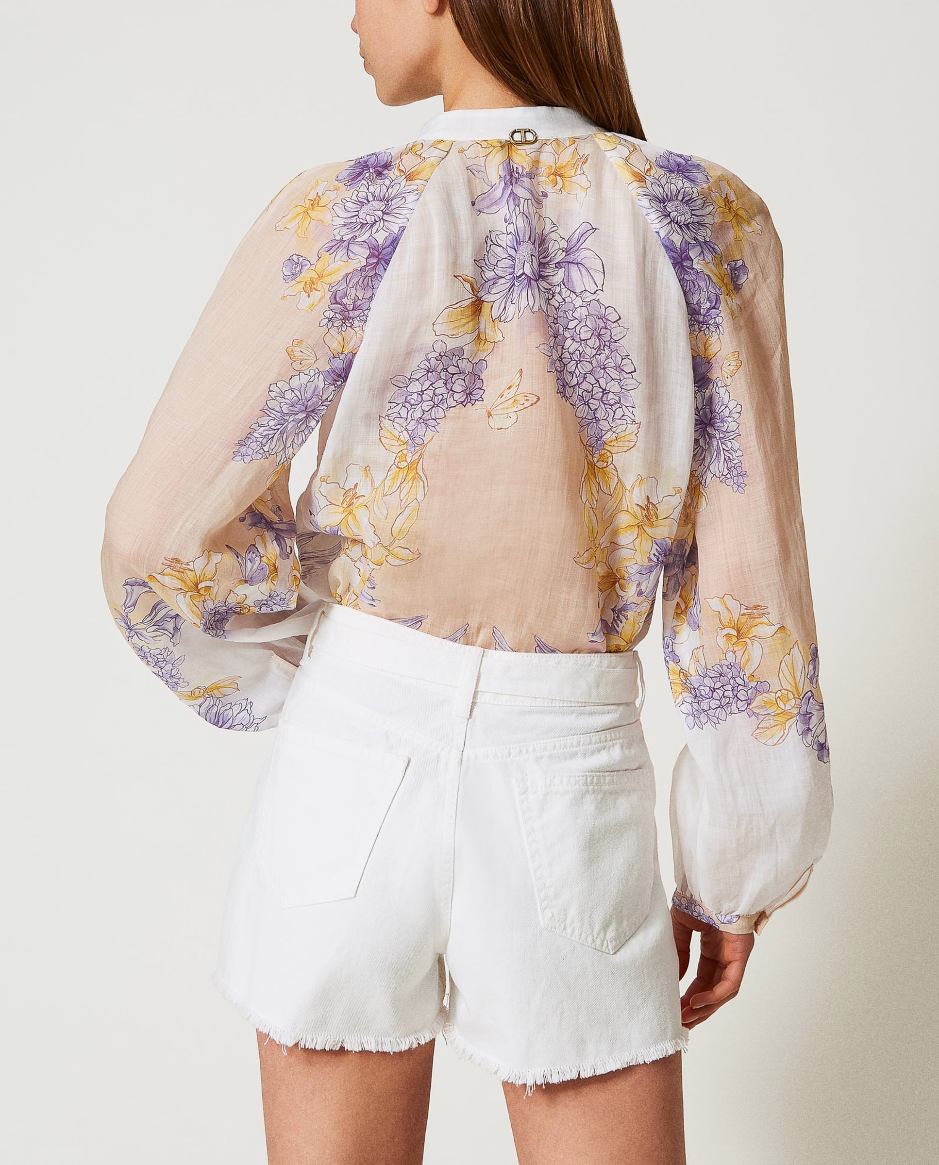 Camisa de mujer de ramio con flores - Twinset - Multicolor Multicolor-2