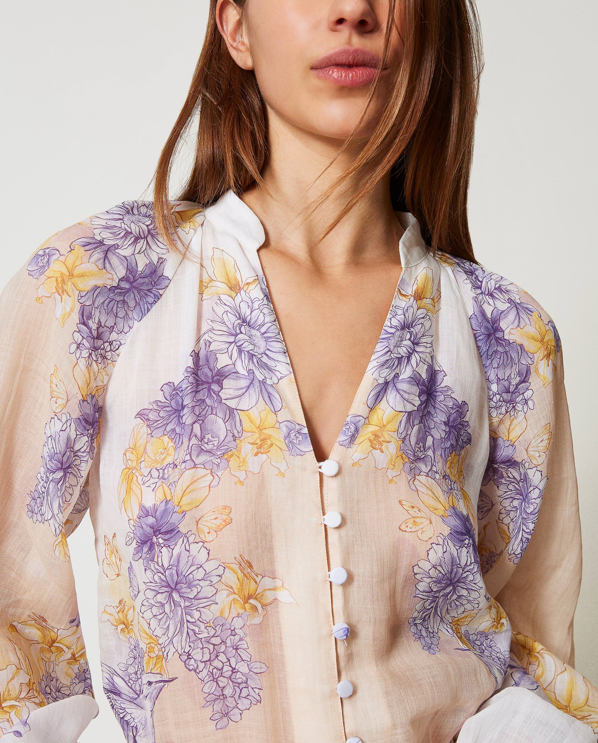 Camisa de mujer de ramio con flores - Twinset - Multicolor Multicolor-3