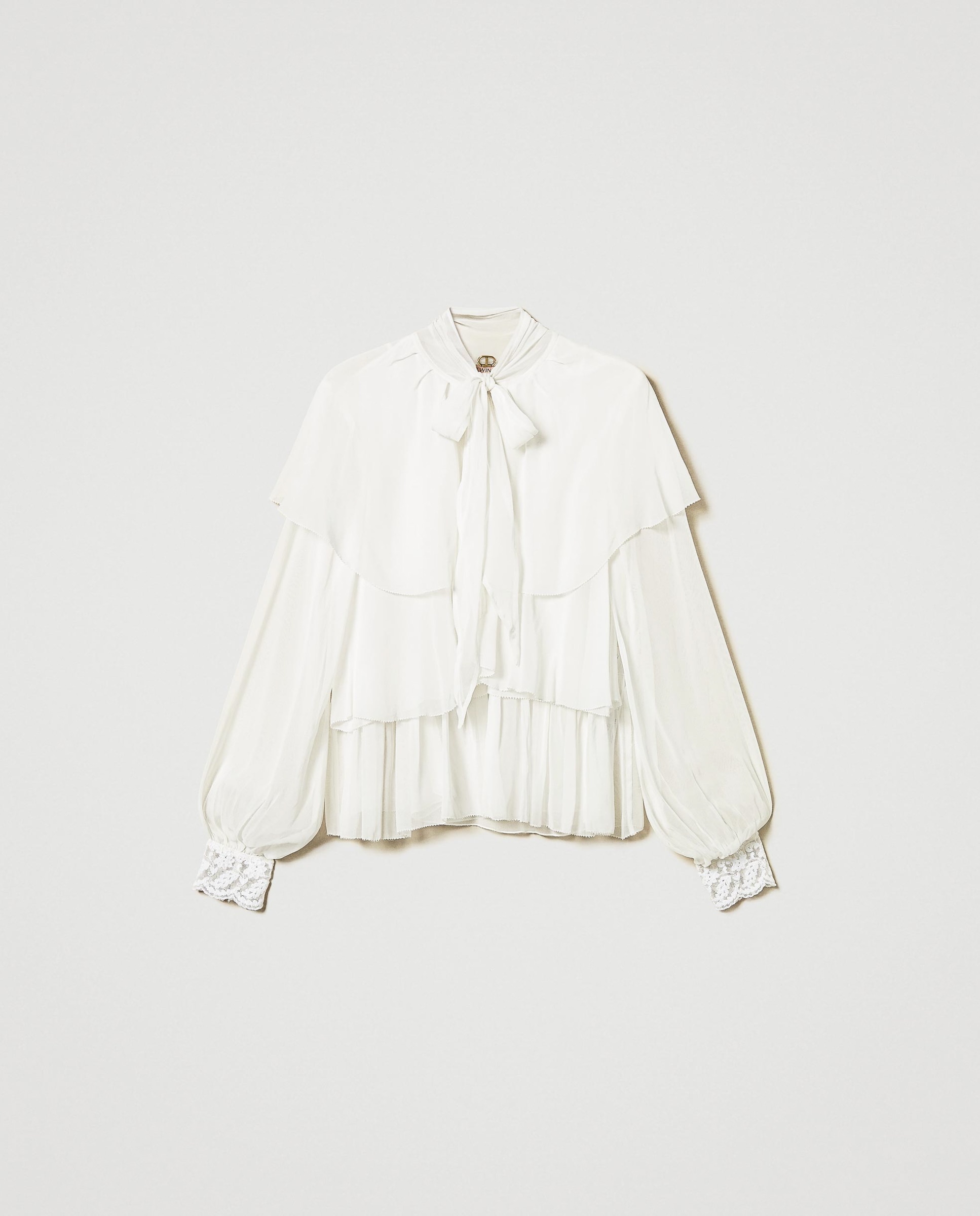 Blusa de mujer con volantes y encaje - Twinset - Blanco Blanco-5