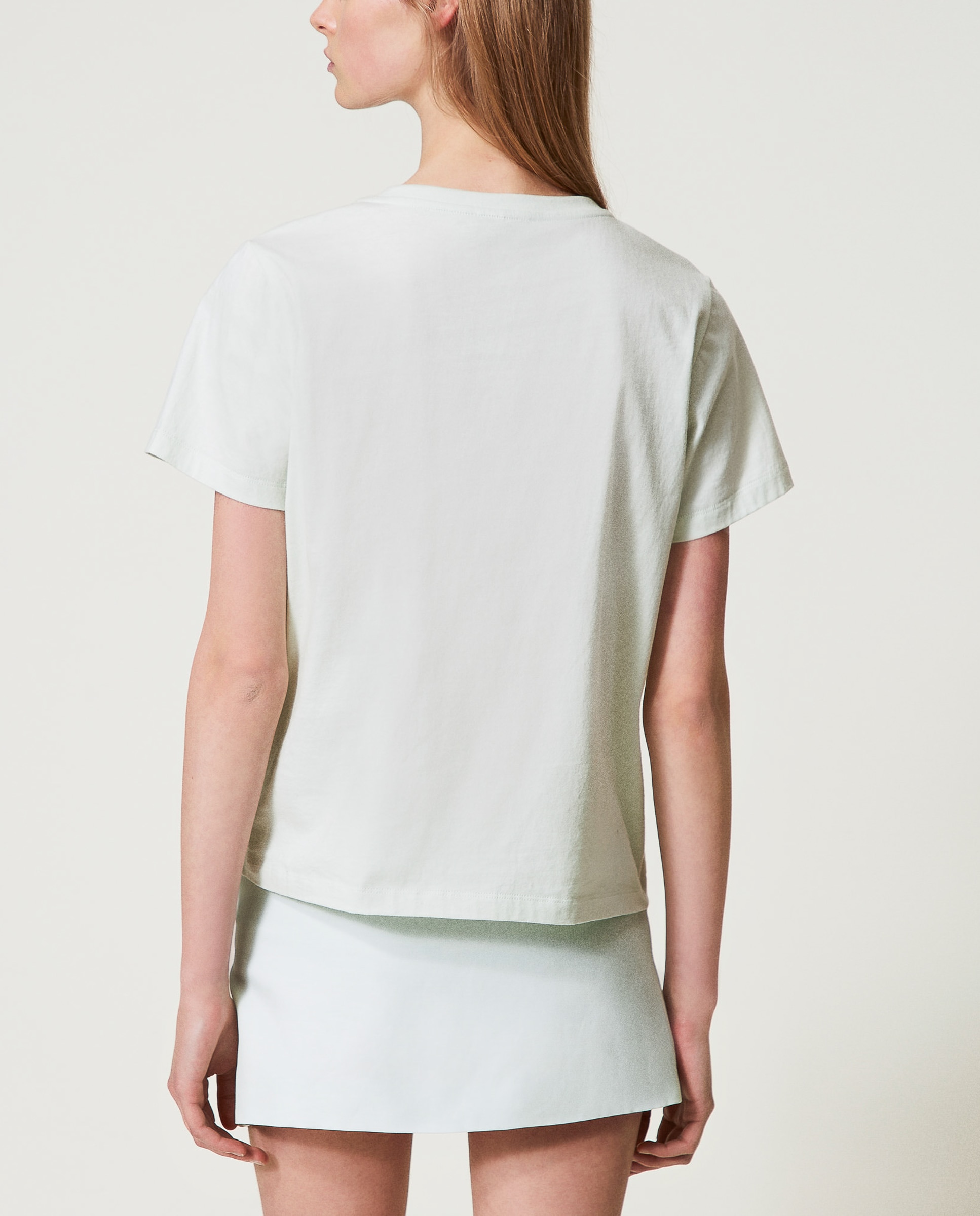Camiseta de mujer con logotipo de strass - Twinset - Verde Verde-2