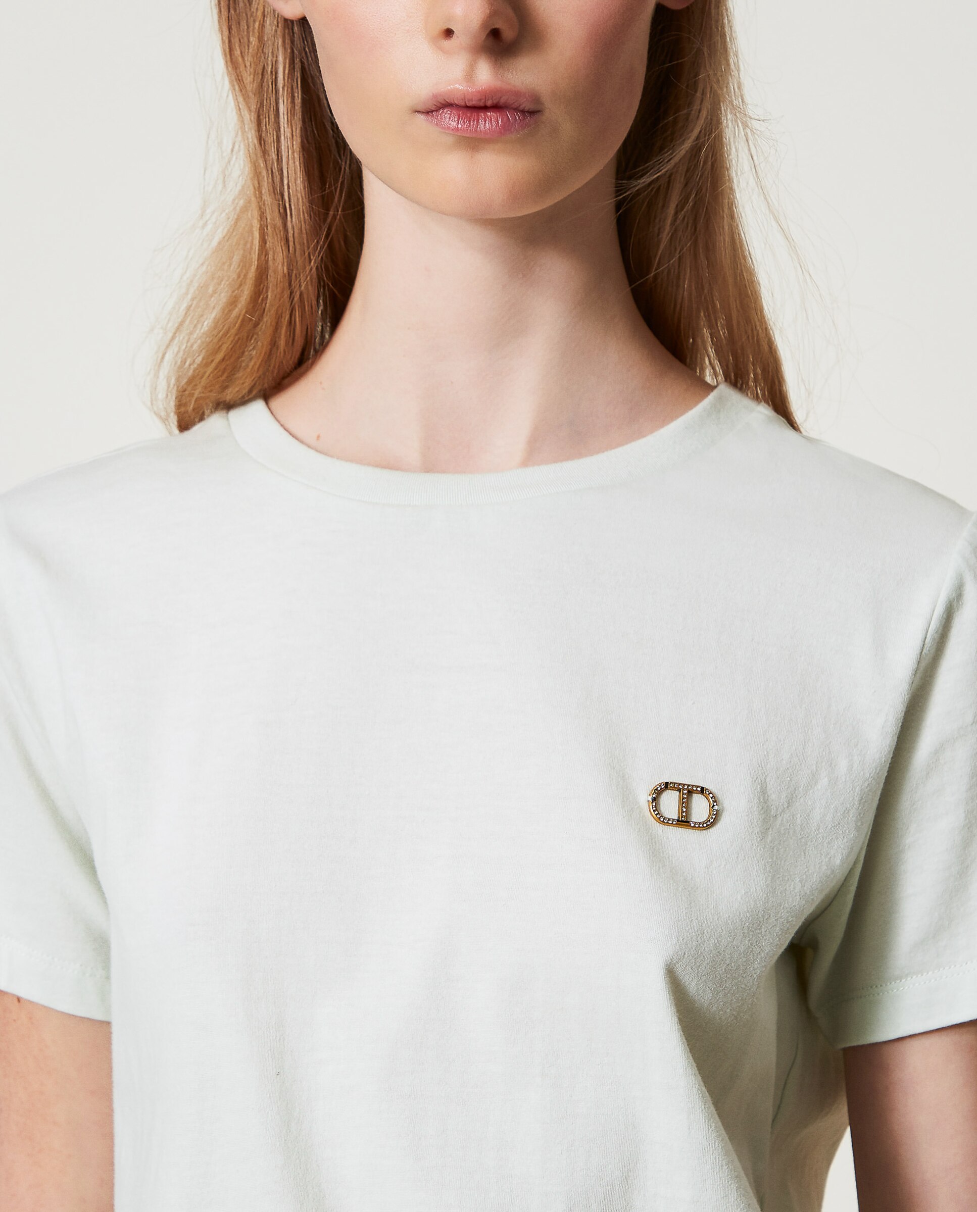 Camiseta de mujer con logotipo de strass - Twinset - Verde Verde-3