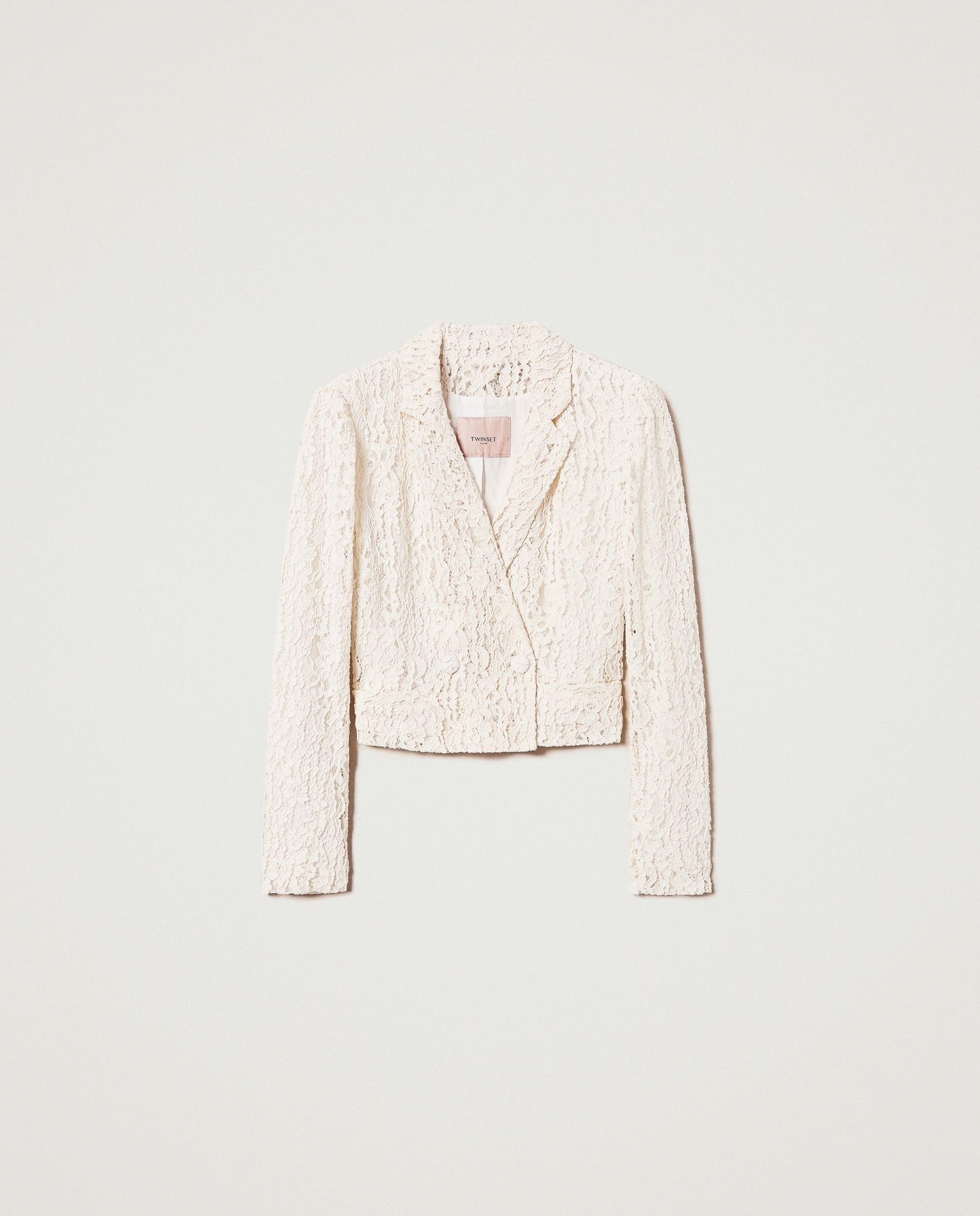 Casaco Tipo Blazer Boxy de Renda Floral Branco-5