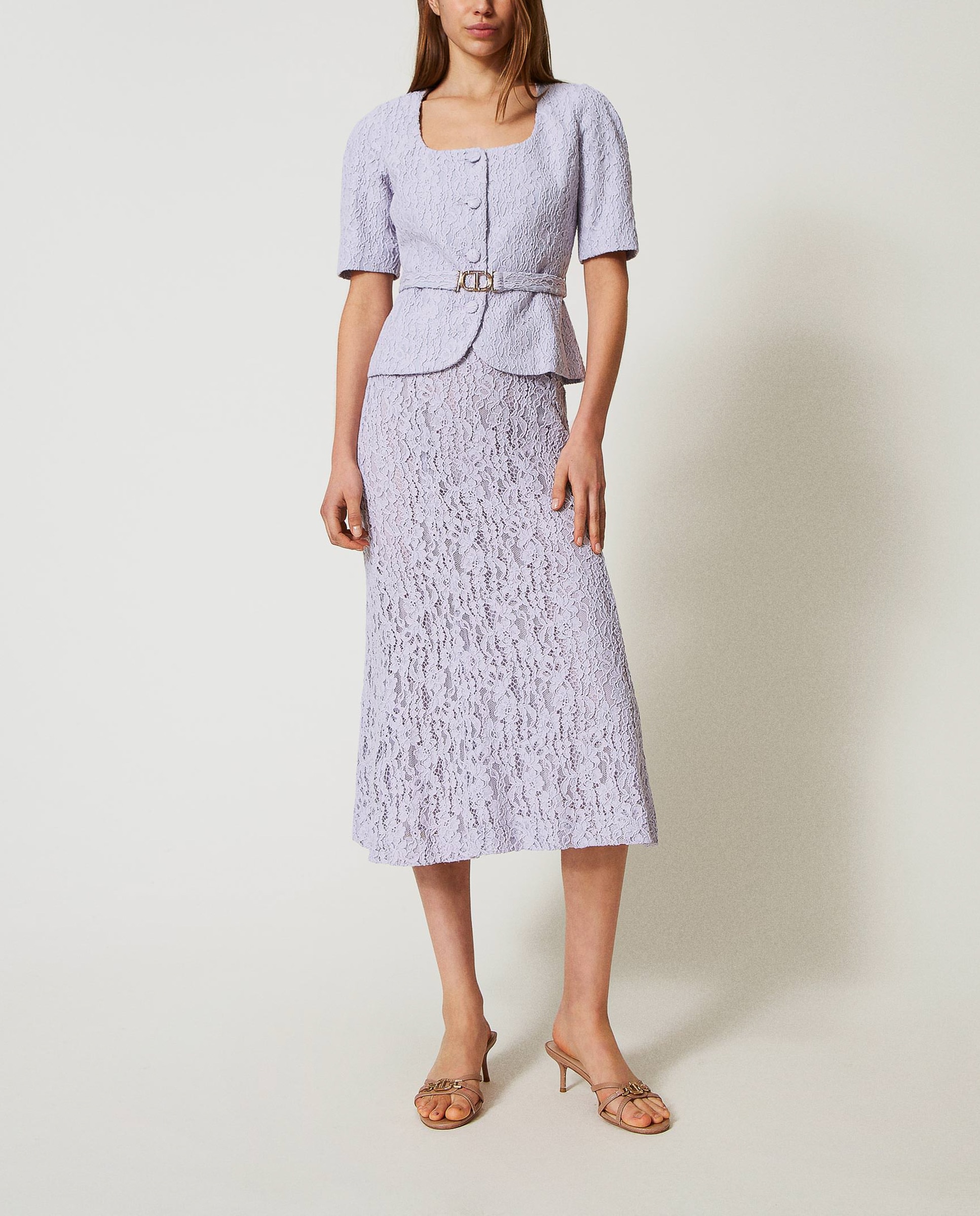 Imagem 0 de Saia Midi de Renda Floral