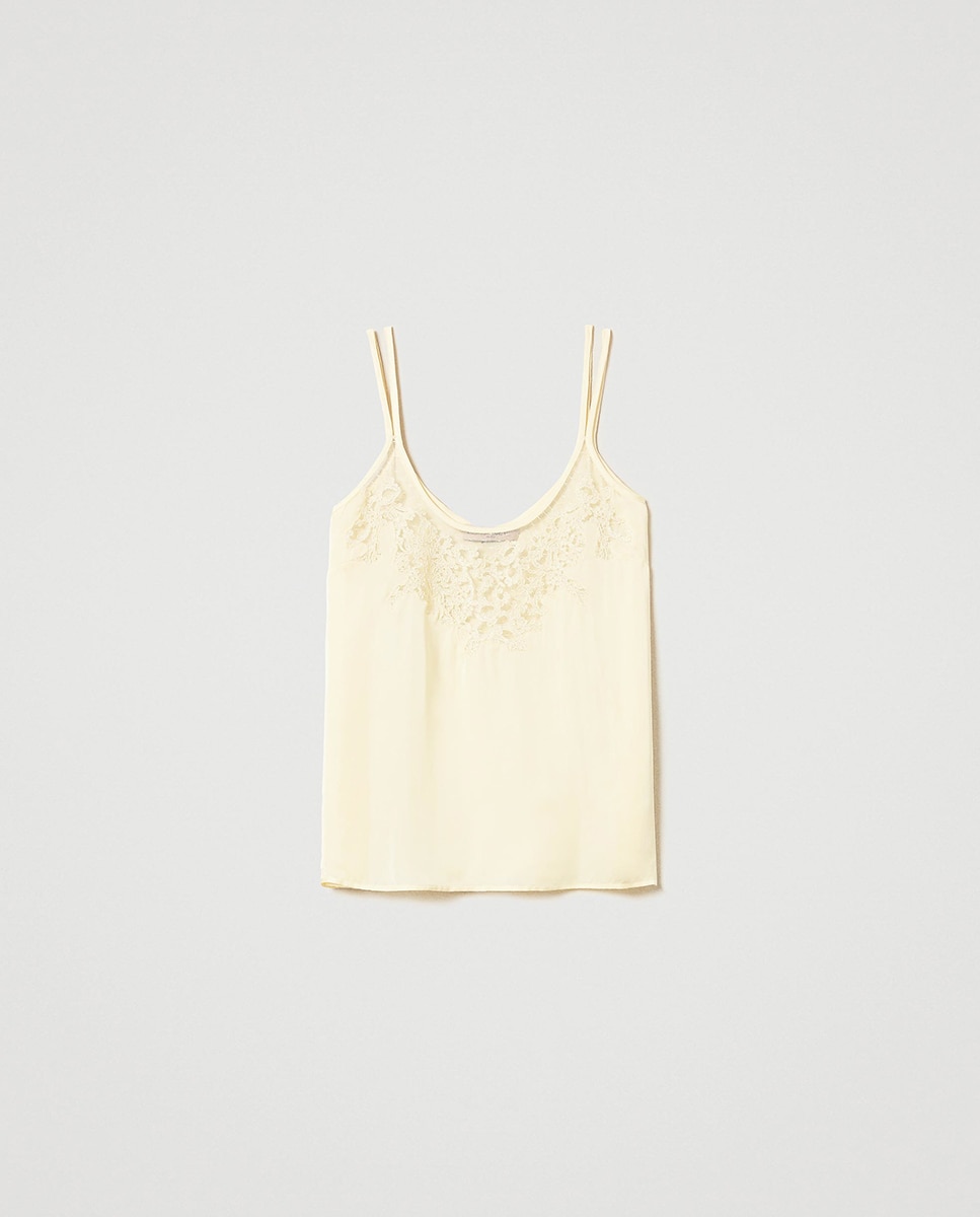 Top de Cetim com Bordado Amarelo-4