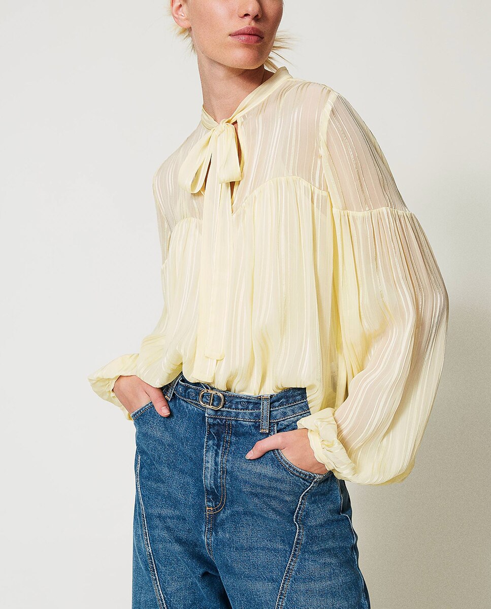 Imagen 0 de Blusa de mujer de jacquard de rayas Amarillo