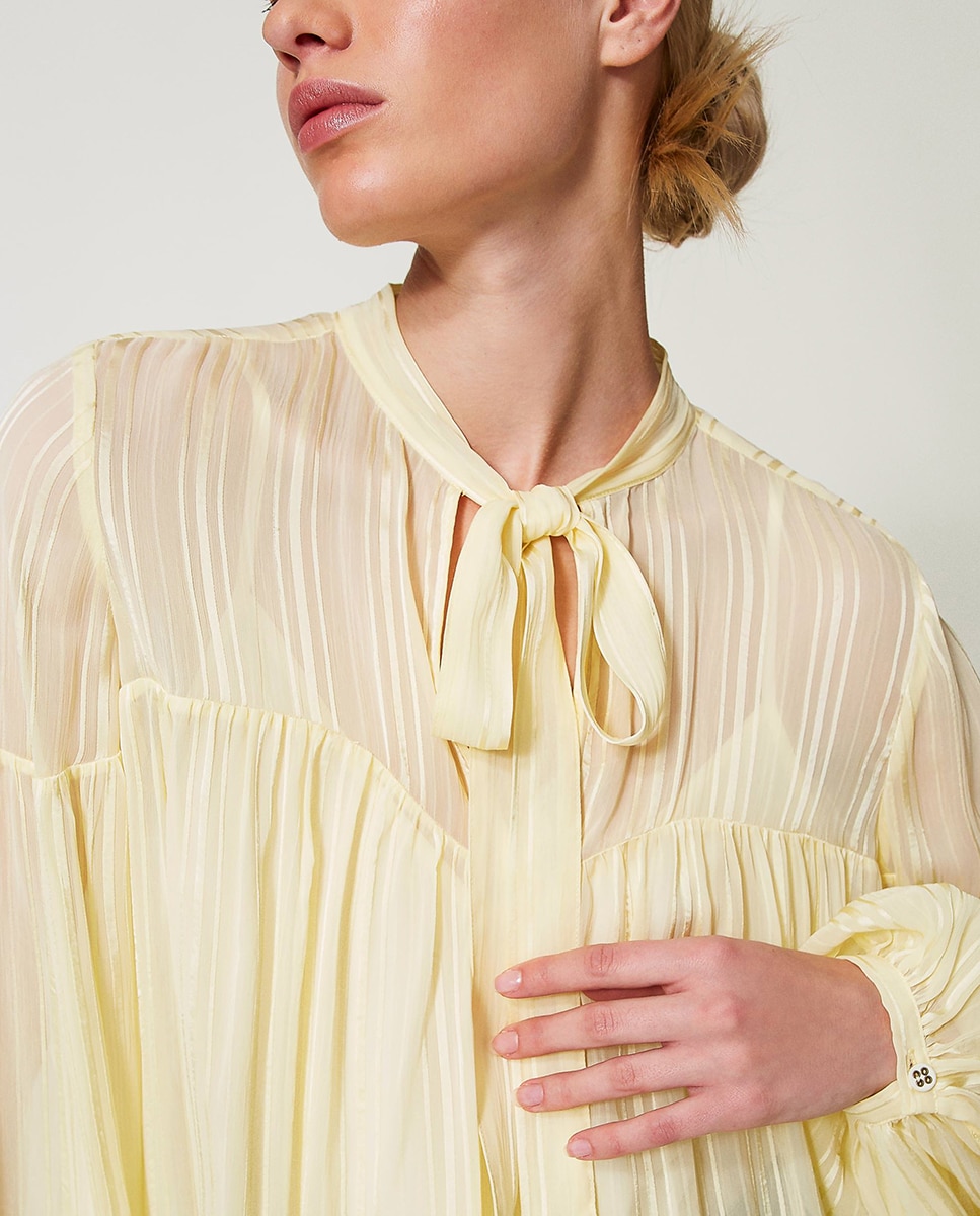 Blusa de mujer de jacquard de rayas - Twinset - Amarillo Amarillo-3
