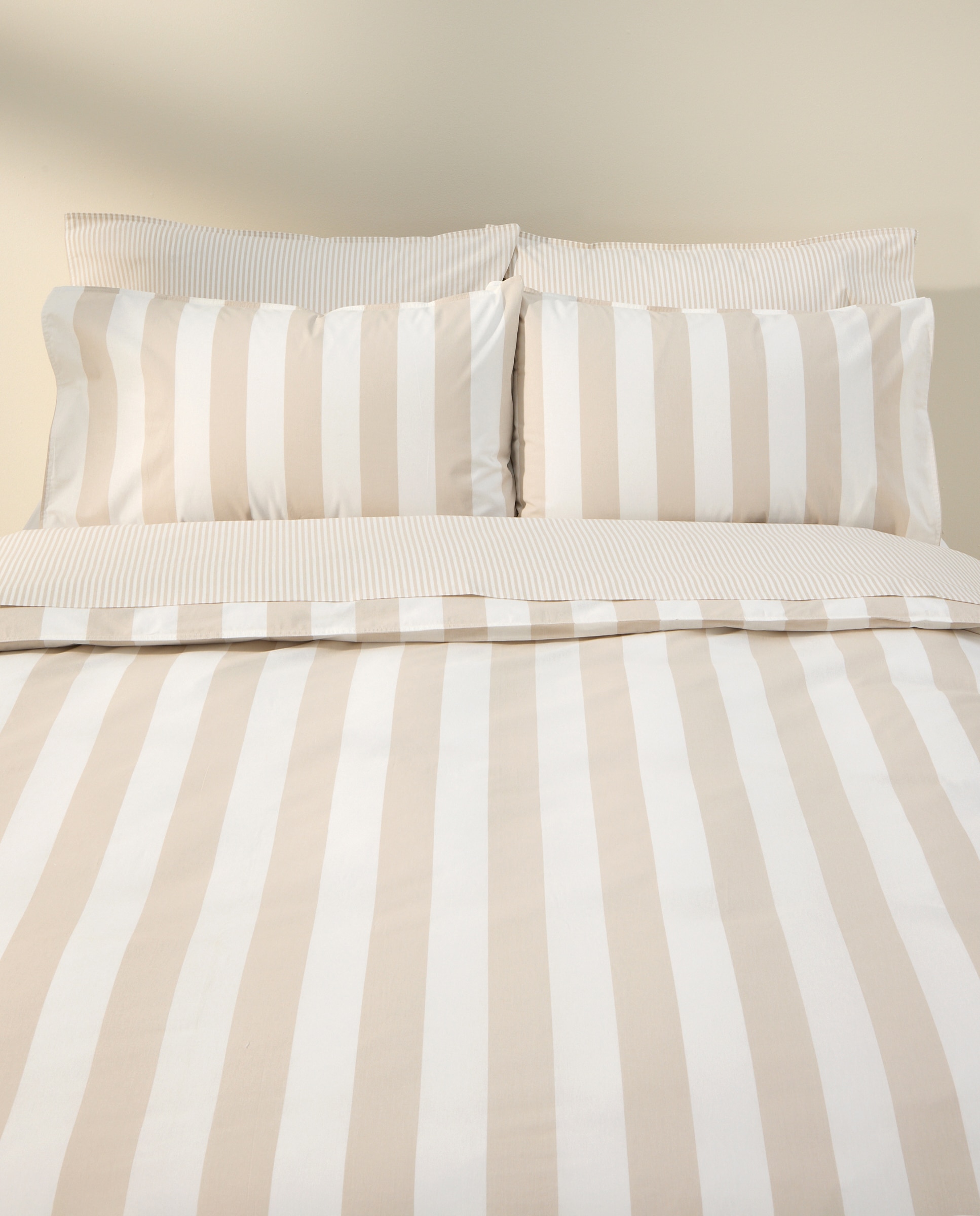 Juego de sábanas rayas beige Beige-4