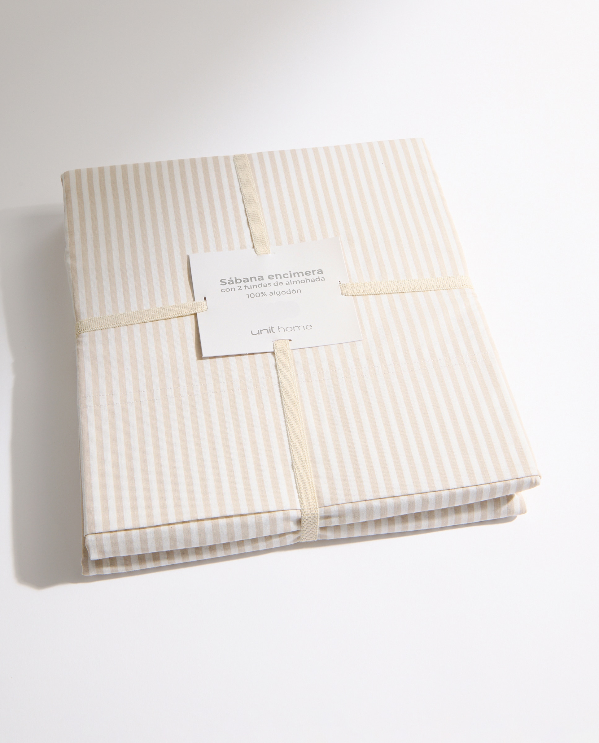 Juego de sábanas rayas beige Beige-5
