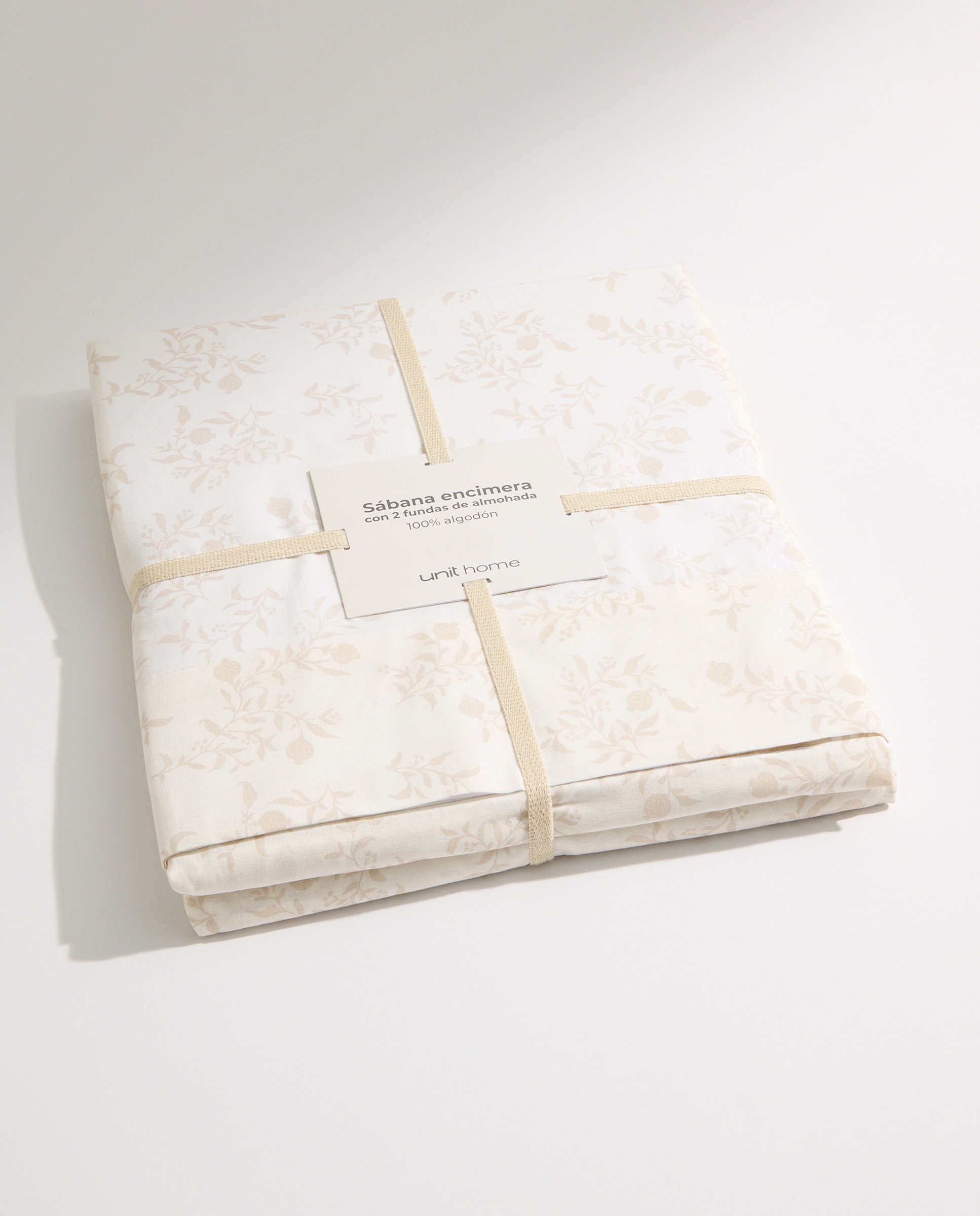 Juego de sábanas flores beige Beige-5