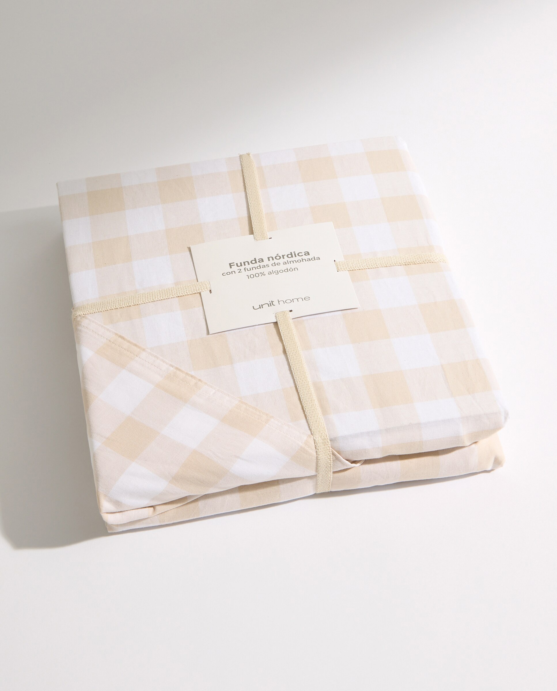 Juego de funda nórdica cuadro vichy beige Beige-9