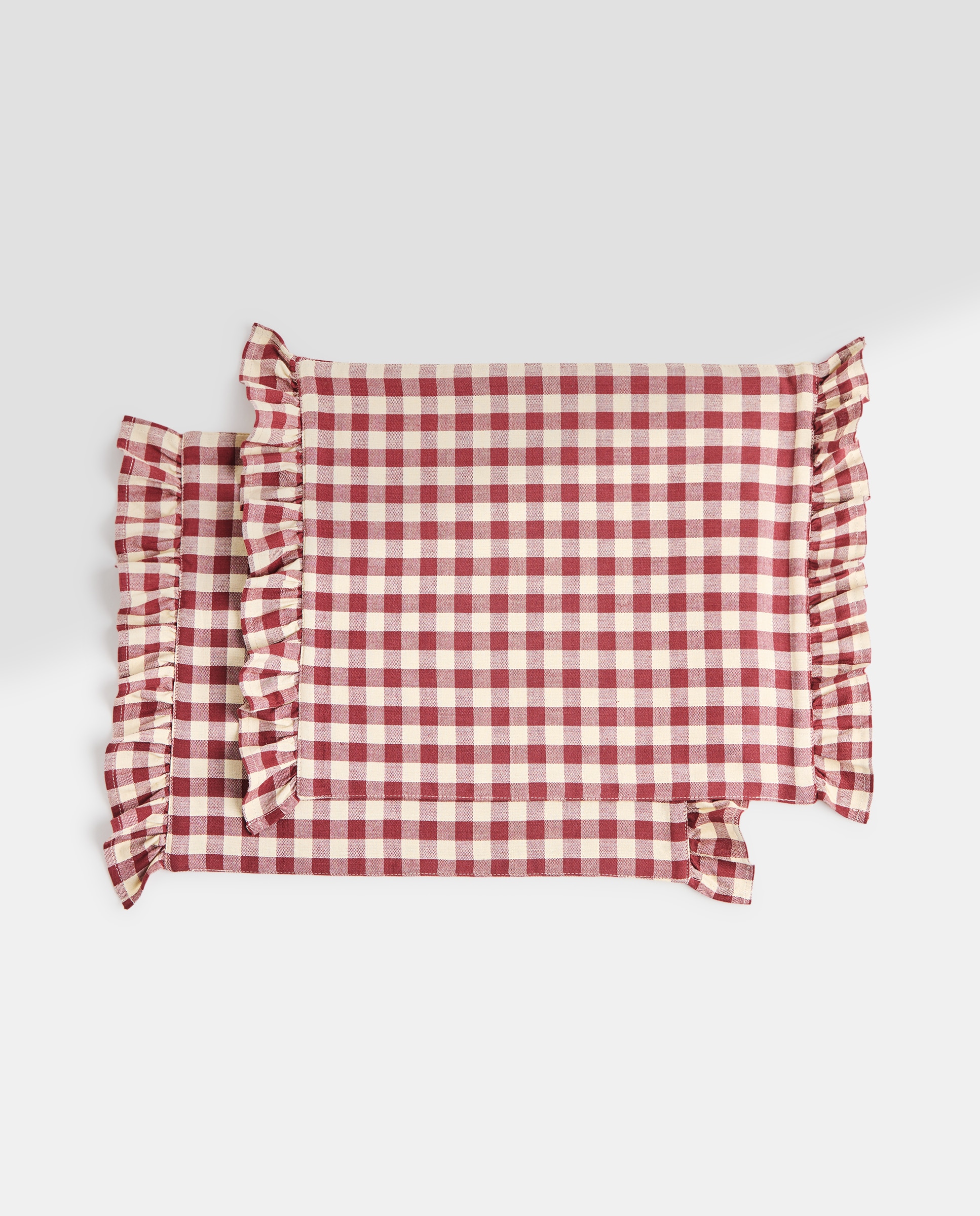 Set 2 manteles individuales algodón Volantes Vichy Rojo-2