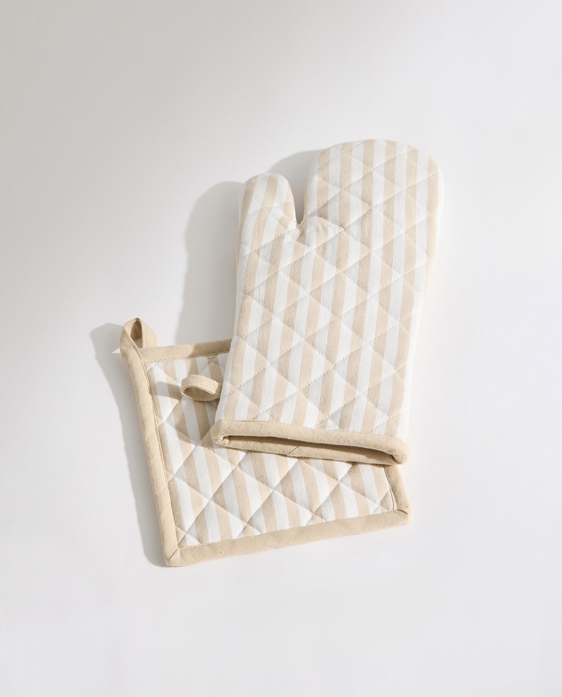 Set manopla y agarrador Rayas Beige-2