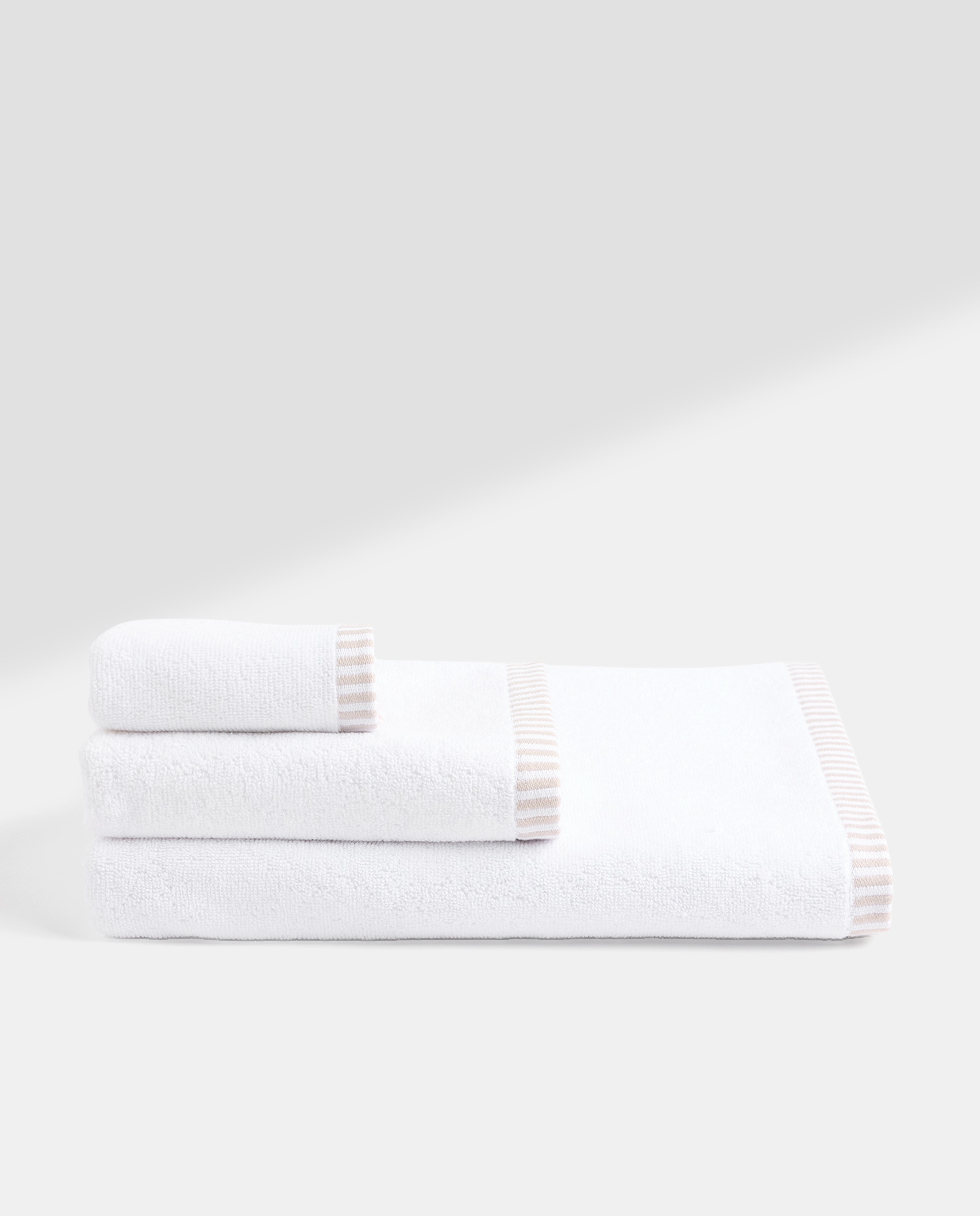 Toalla de baño algodón cenefa Rayas beige Beige-5