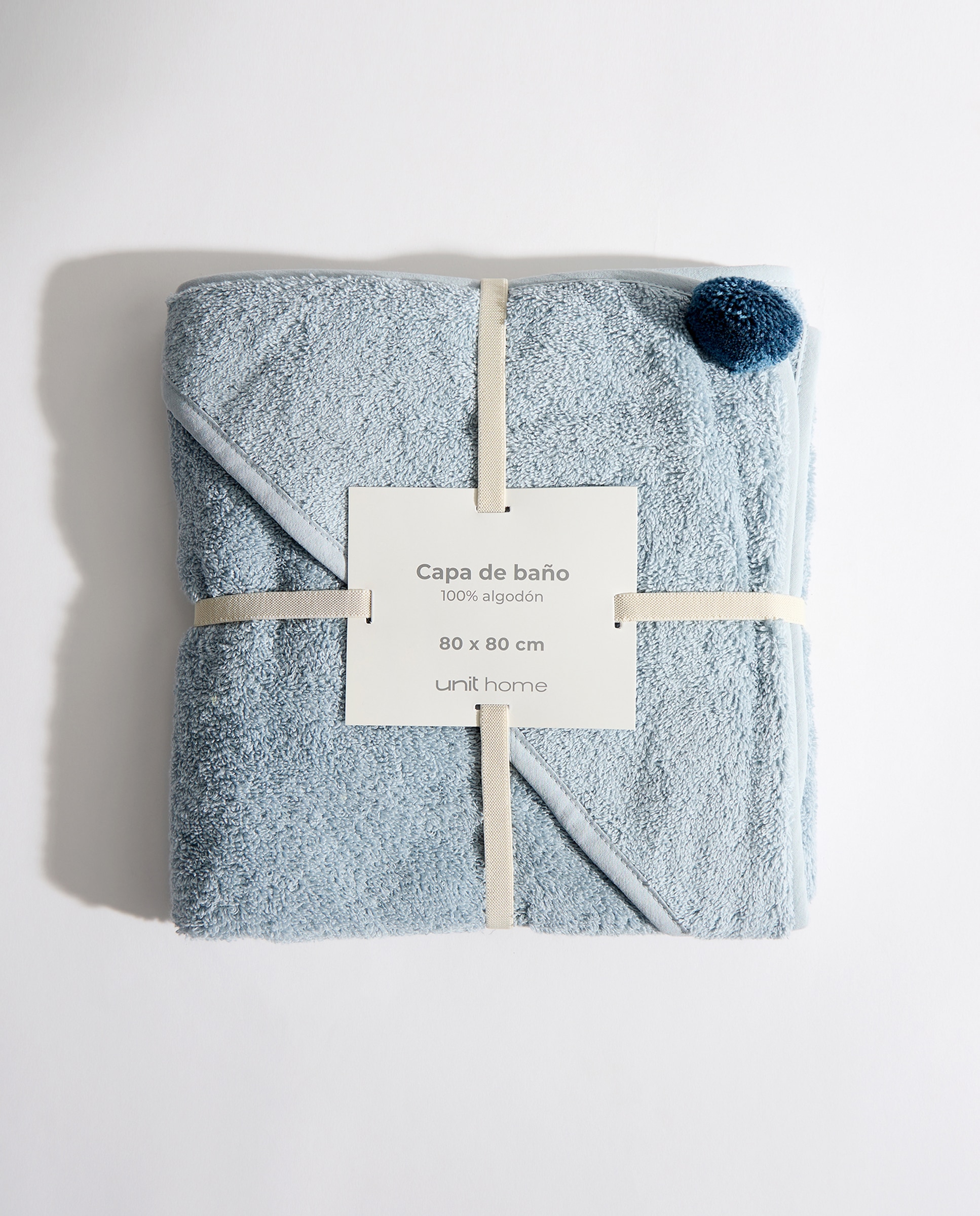 Capa de baño infantil algodón Pompón Azul-4