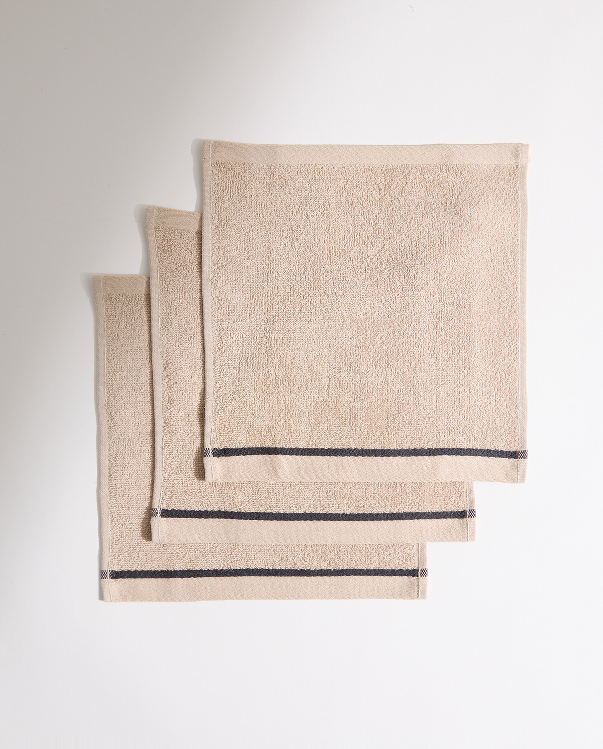 Juego de 3 toallas de tocador algodón Bordado Beige-2