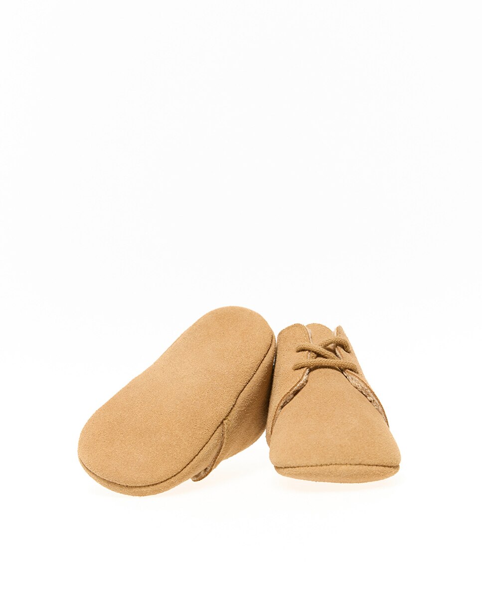 Sapatilhas Tipo Sapatos de Presilha em Pele Camel-4