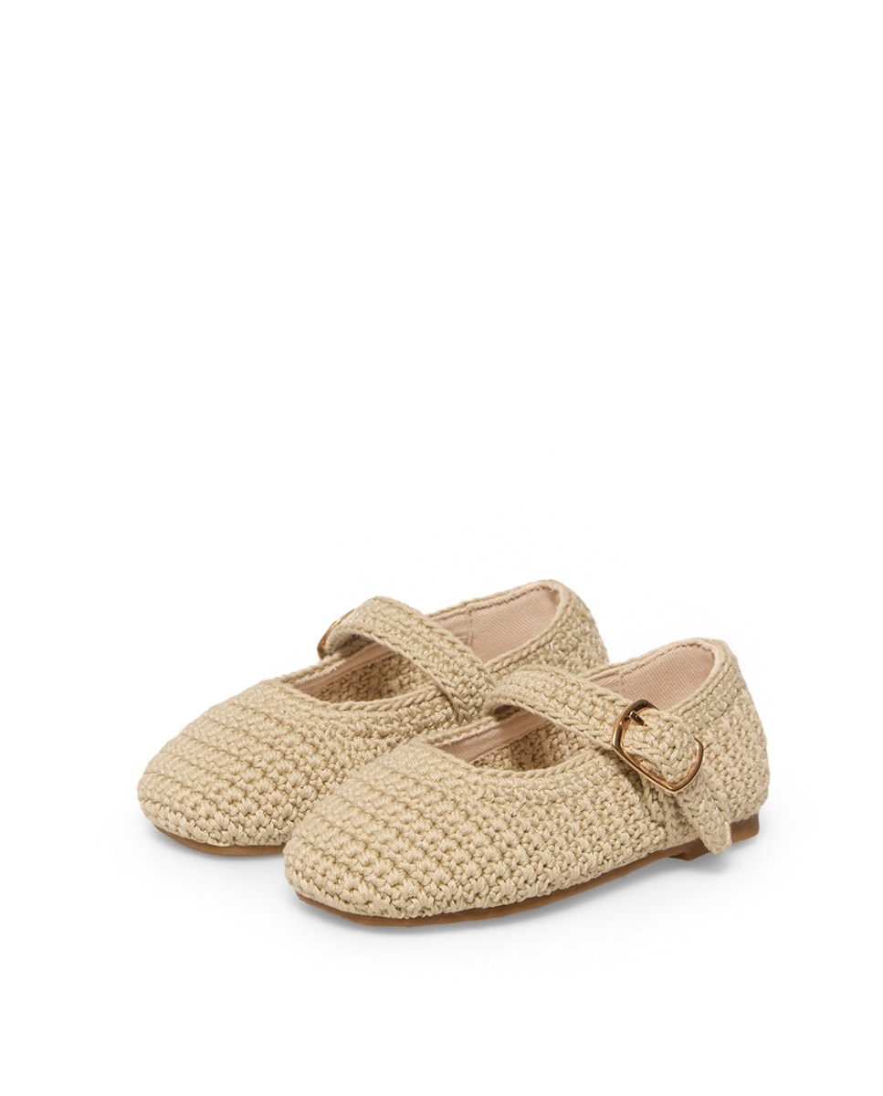 Sapatos de Presilha de Crochet Sfera Bege-2