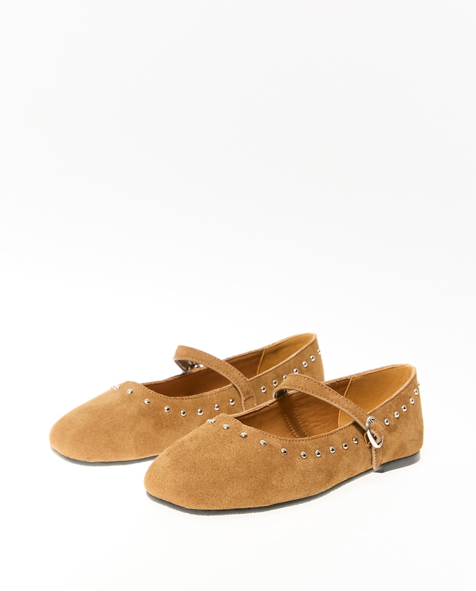 Sapatos de Presilha em Croute com Tachas Sfera Toffee-4